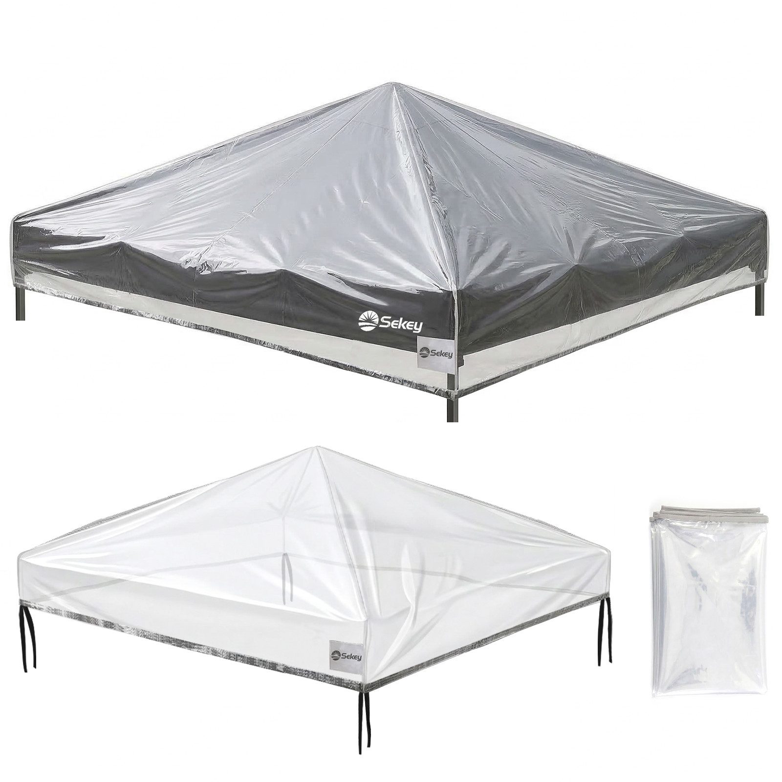 Sekey Pavillon-Schutzhülle Ersatzdach Pavillon 3 x 3 m Pavillondach Transparent Wasserfest, 270g/m², pavillon schutzhaube, Regenschutz Plane für Gartenzelt