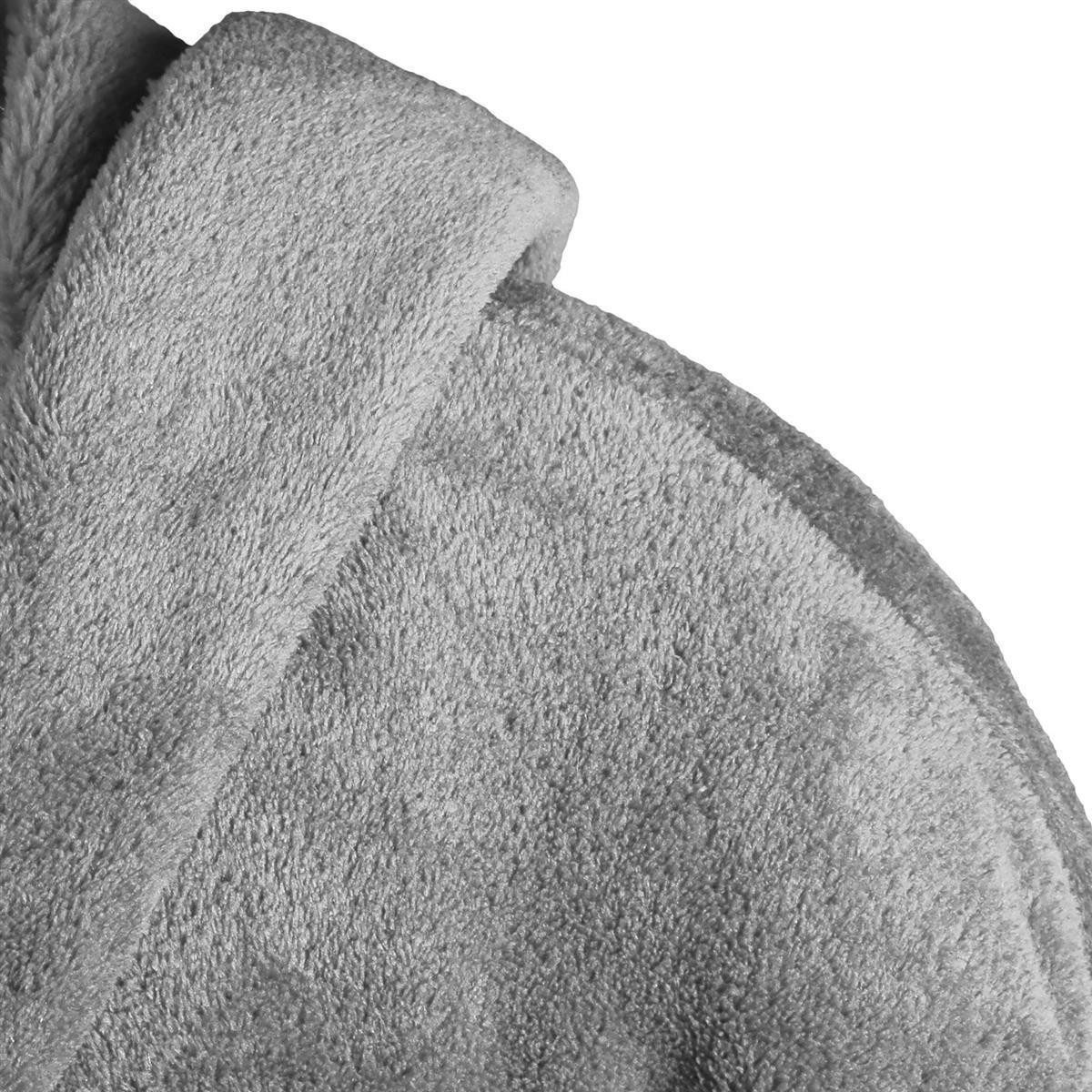 Gräfenstayn Unisex-Bademantel Bademantel Kapuze Flanell Fleece, L Grau, warm & kuschelig, Waden bis Knöchellang, Fronttaschen, Gürtel, S-XXXL