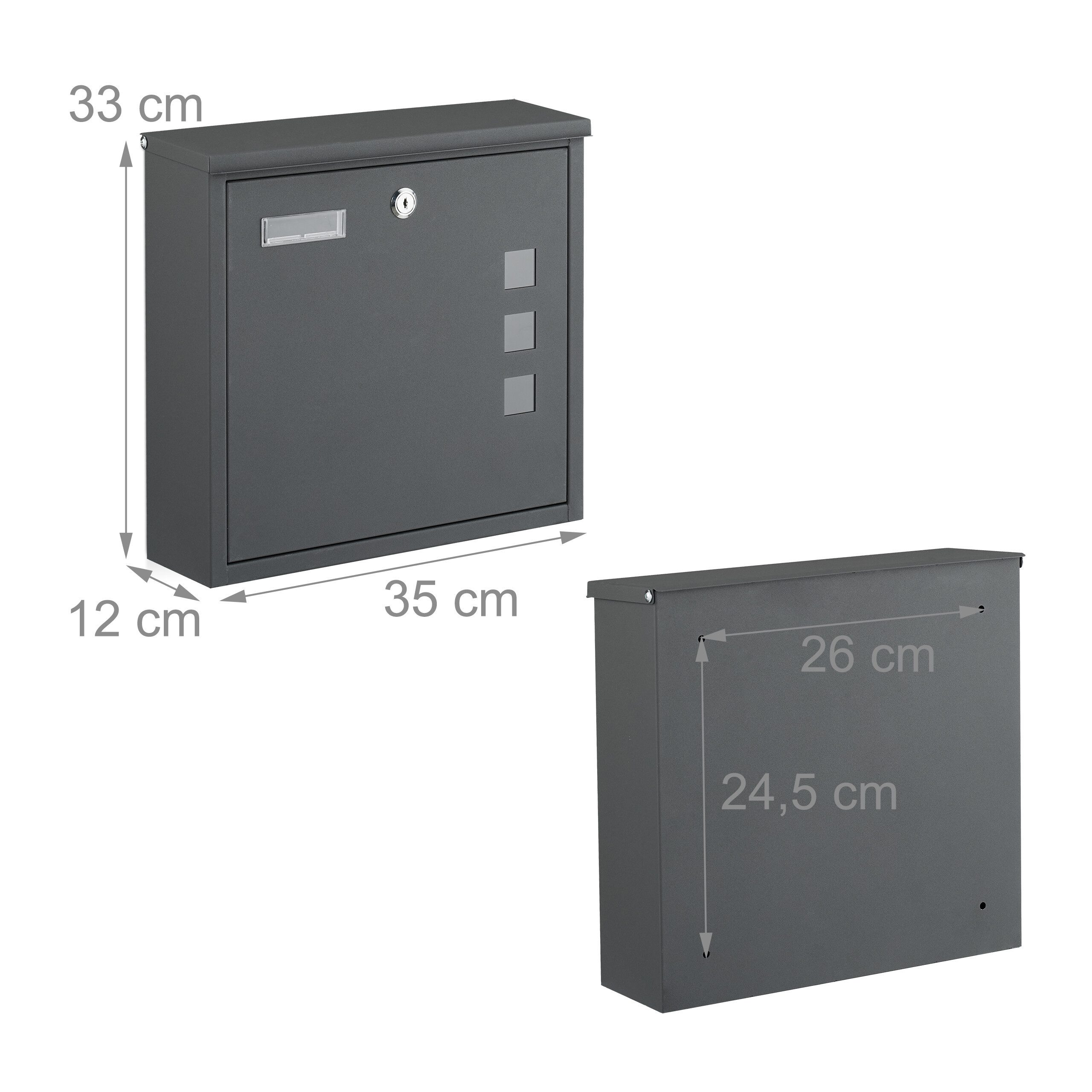 relaxdays Wandbriefkasten Briefkasten mit Sichtfenster (5-St), Anthrazit – Bild 4 von 5