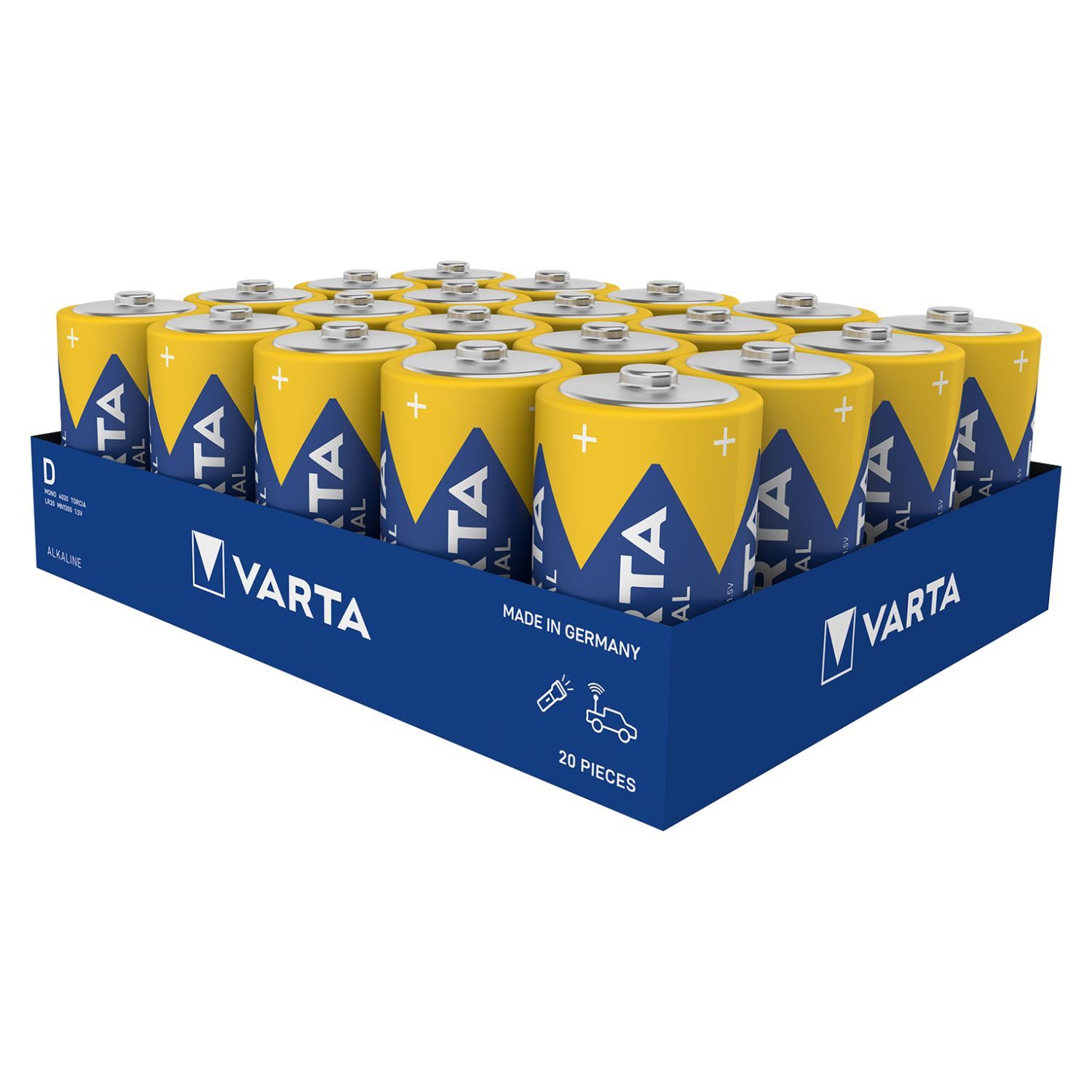 VARTA VARTA D Batterie LR20 Mono Alkaline Industrial Pro 20 Stück Batterie, LR20 (1.5V V), Taschenlampen Batterie, 20 Stück, 1.5V, Alkaline
