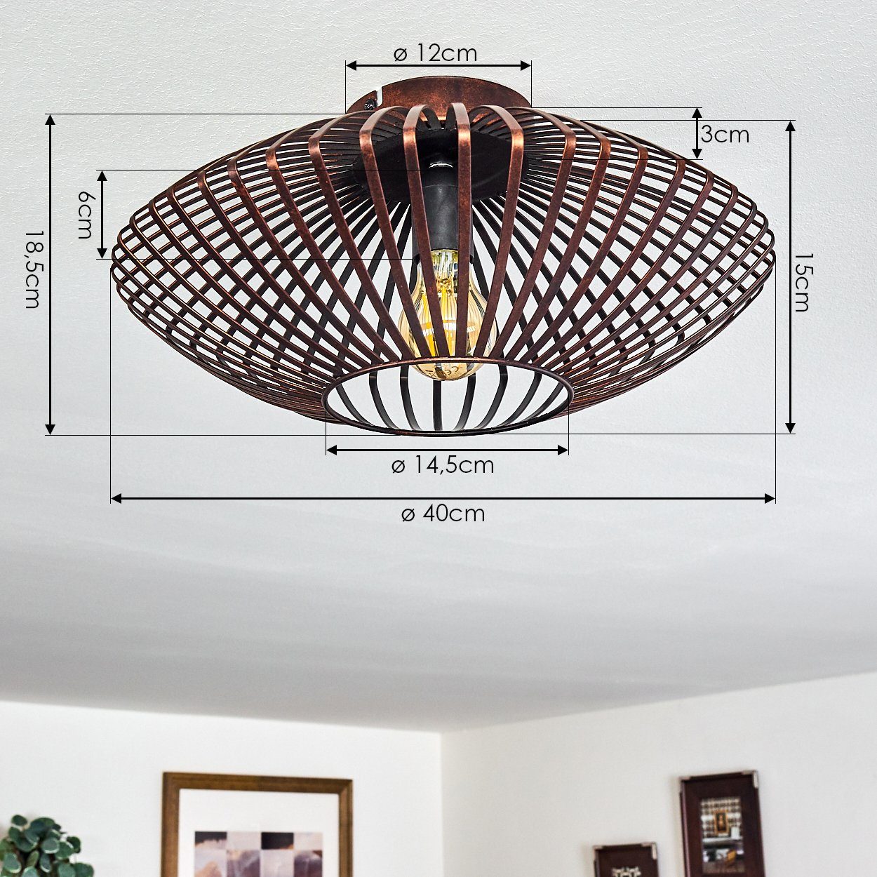 hofstein Deckenleuchte »Pieris« Deckenlampe aus Metall in Schwarz/Kupfer, ohne Leuchtmittel, E27, Leuchte m. Gitter u. Lichteffekt an der Decke – Bild 4 von 5