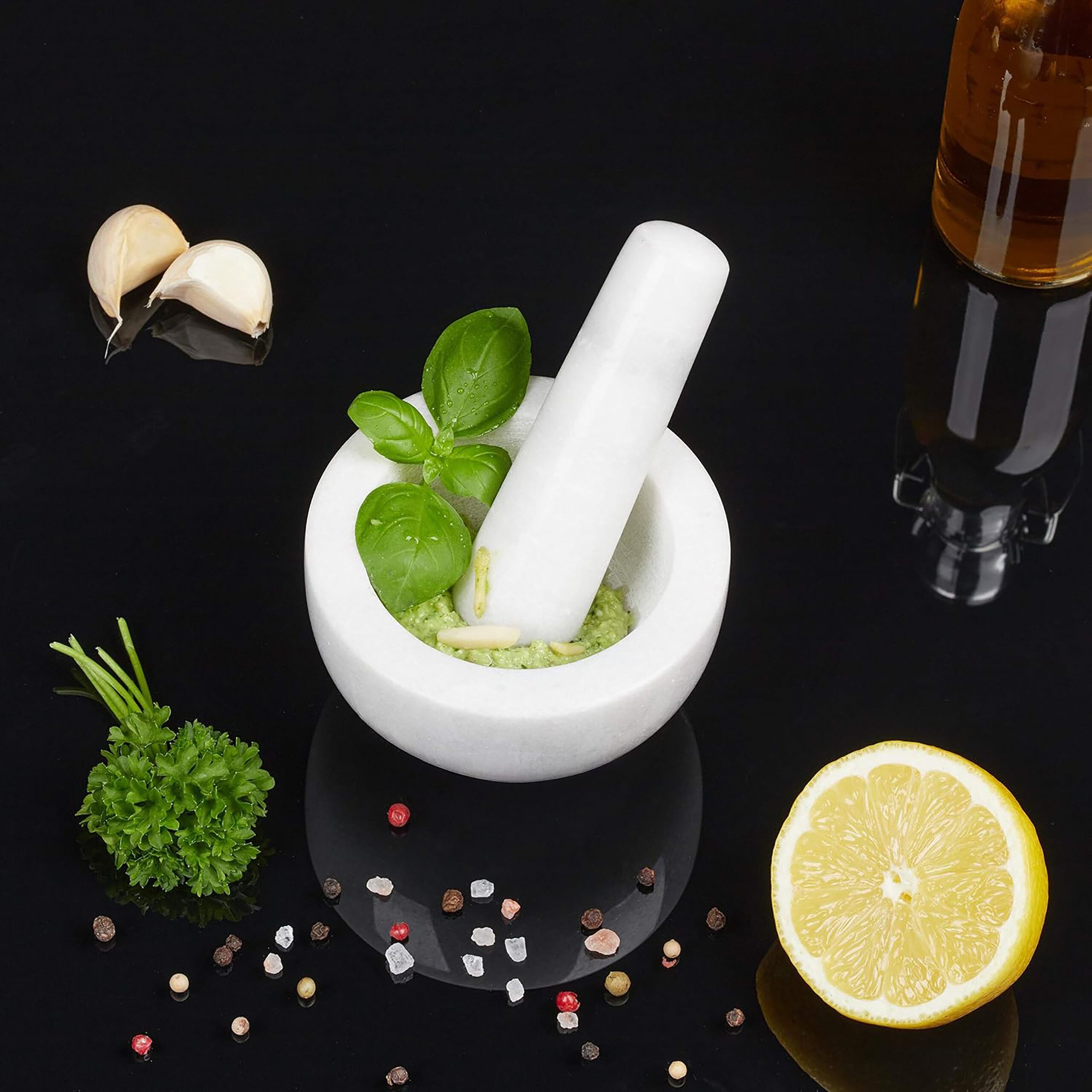 relaxdays Mörser mit Stößel Marmor