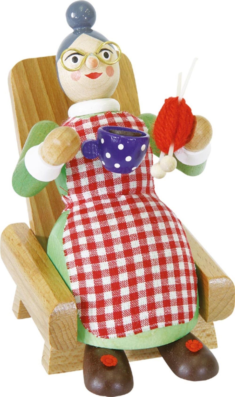 Richard Glaesser Räuchermännchen Oma im Lehnstuhl, Höhe 13cm, Handwerkskunst original Erzgebirge