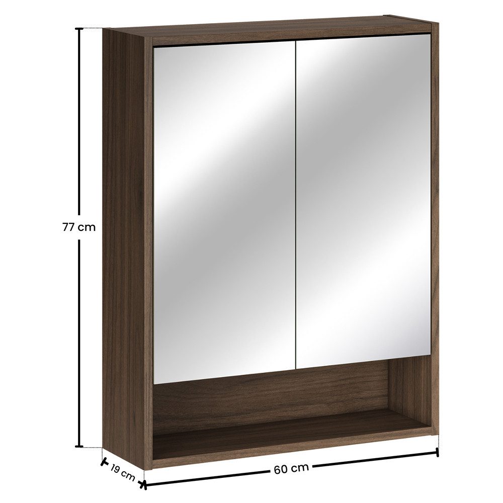 Lomadox Spiegelschrank VERZUOLO-56-WALNUT 60 cm breit in Walnuss, 2-türig, inkl. LED-Beleuchtung – Bild 4 von 5