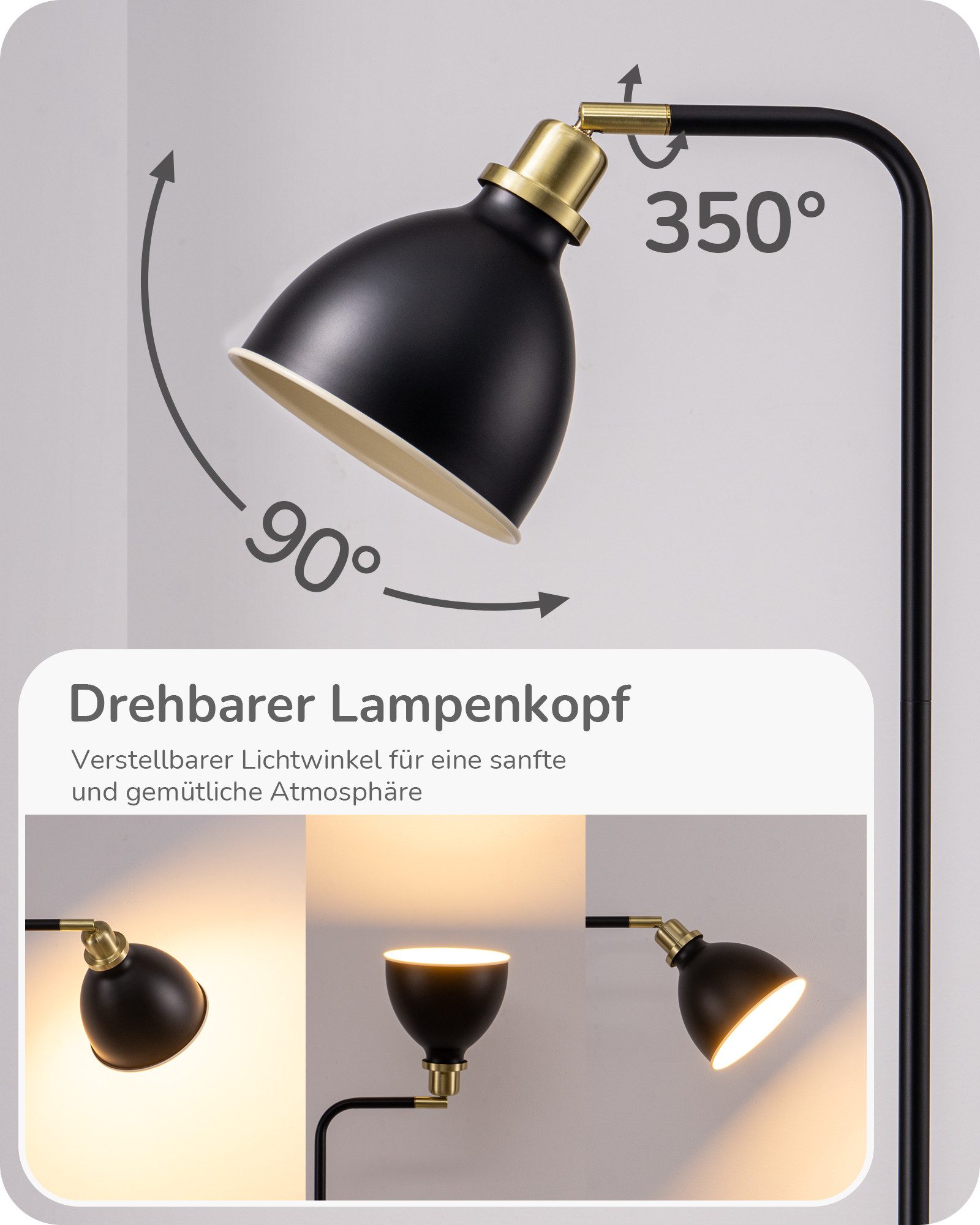 EDISHINE Stehlampe Wohnzimmer, LED wechselbar, warmweiß, Leselampe für Büro & Arbeitszimmer, Schwarz, 155cm