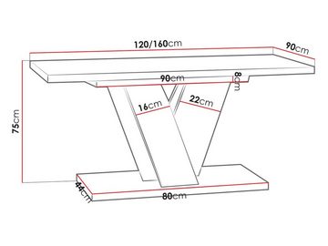 MIRJAN24 Esstisch Viney (Ausziehbarer), Einlegeplatte befindet sich unter der Tischplatte, 120-160x90x75 cm