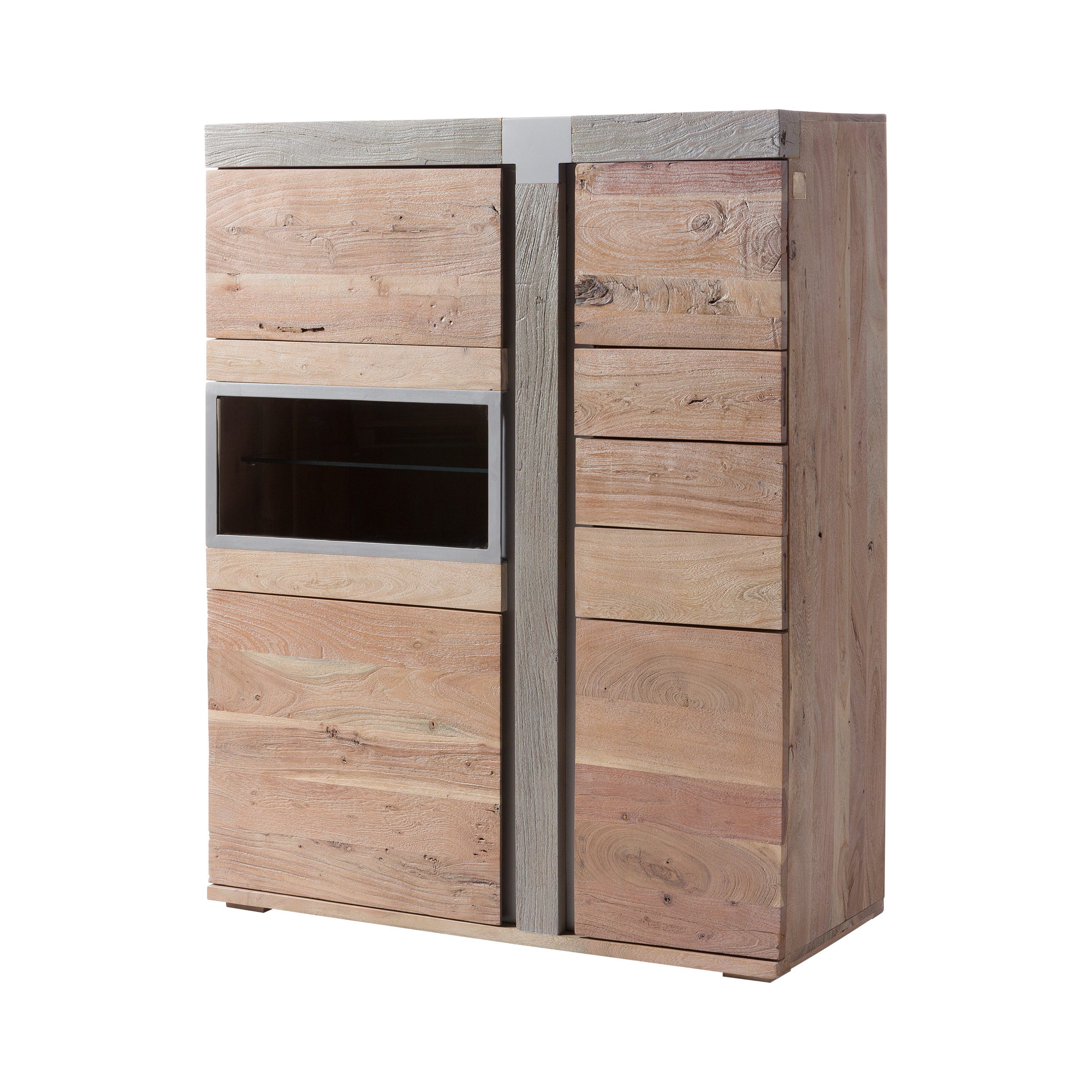 Massivmoebel24 Highboard AMSTERDAM Akazie Massivholz beige (Massivholz montiert 92 kg AMSTERDAM #105), Akazie 110x45x142 cm (BxTxH) beige lackiert