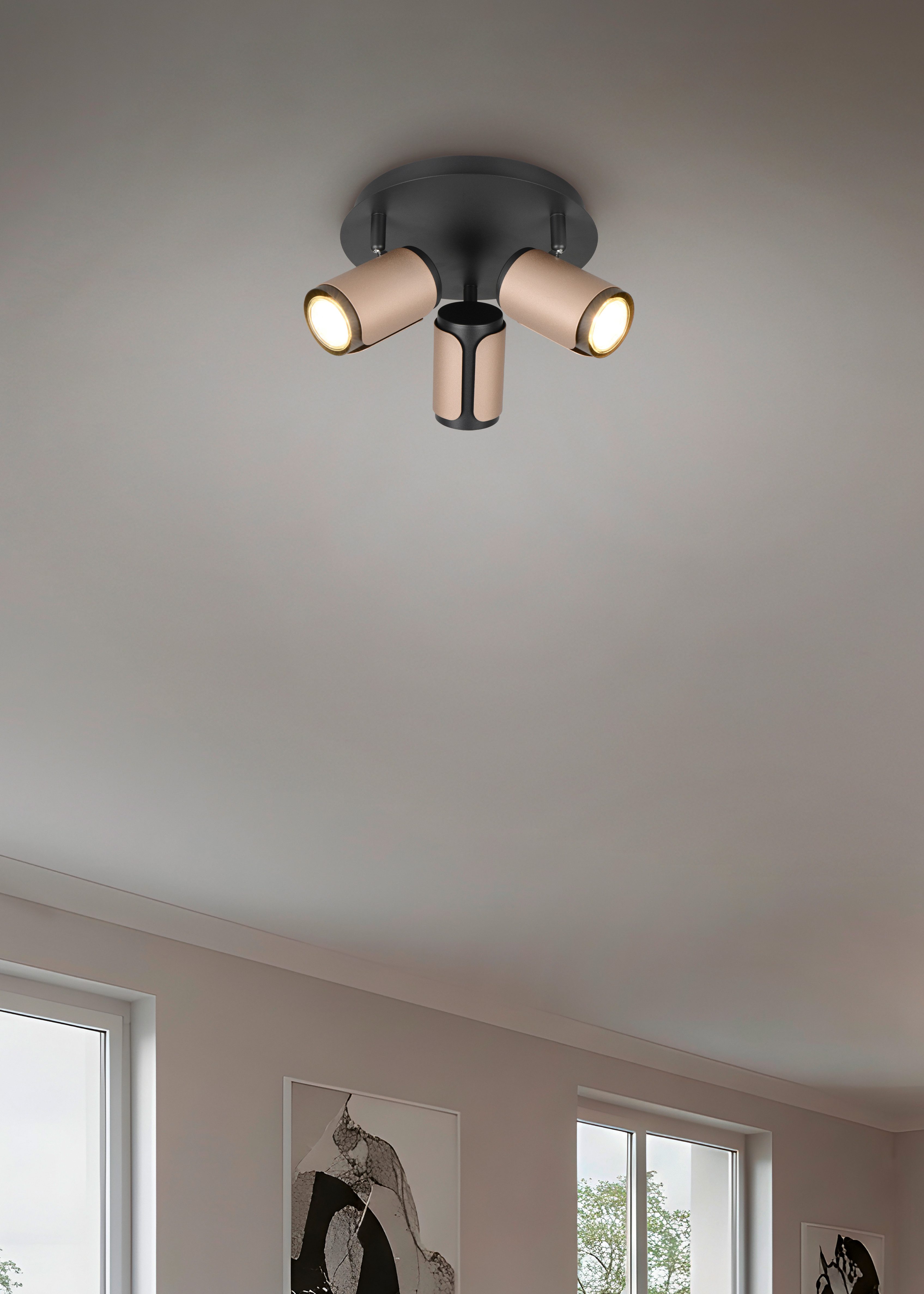 TRIO Leuchten Deckenstrahler GILLAN, Spot 3-flammig, exkl 3x GU10 max 10W, Ø 30 cm Höhe 16 cm, Leuchtmittel wechselbar, warmweiß - kaltweiß, GU10 Deckenspot 3er Rondell für Küche Flur, Spots schwenkbar, IP20