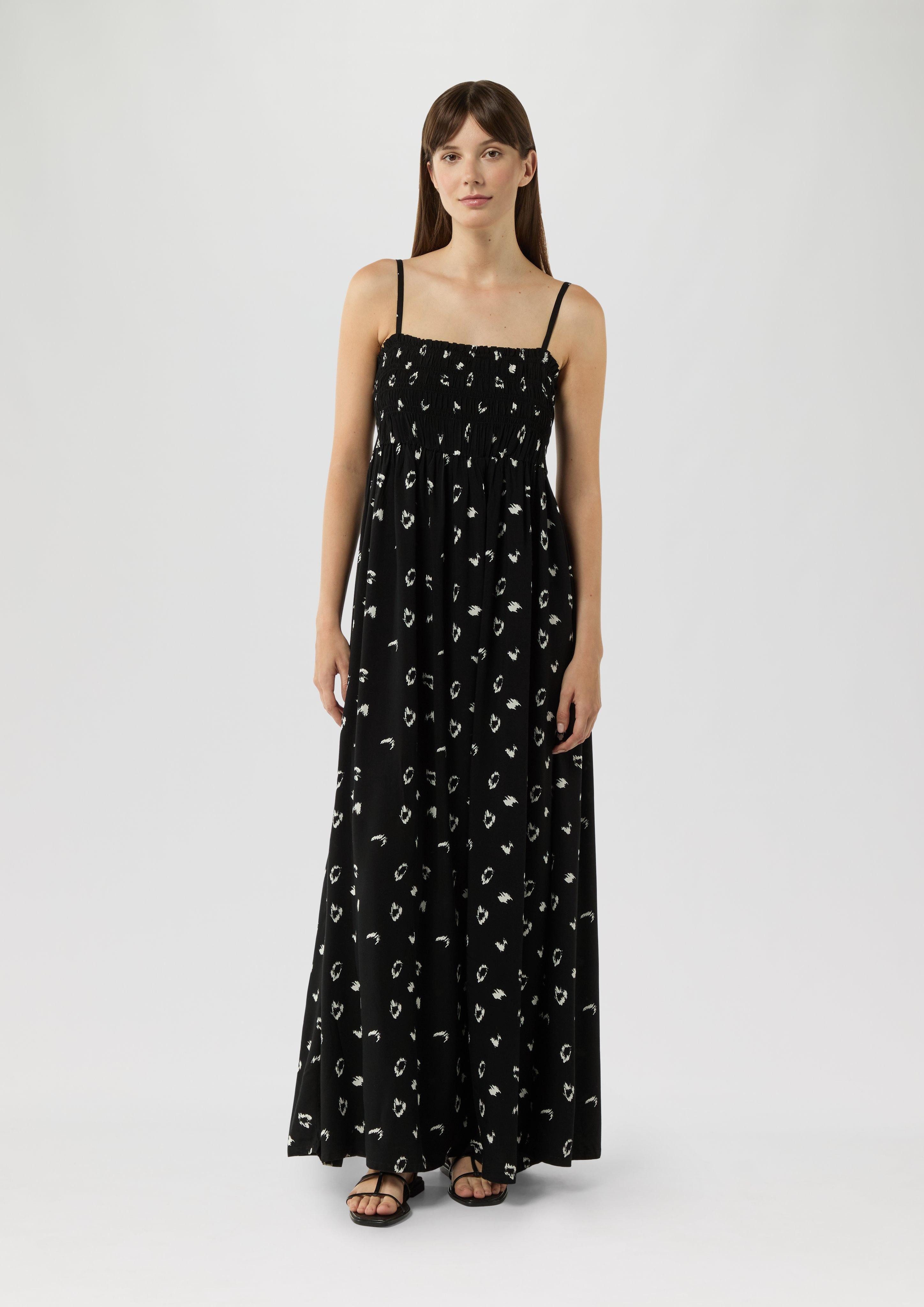 Maxikleid Gemustertes Viskosekleid mit Smok-Detail und verstellbaren Trägern