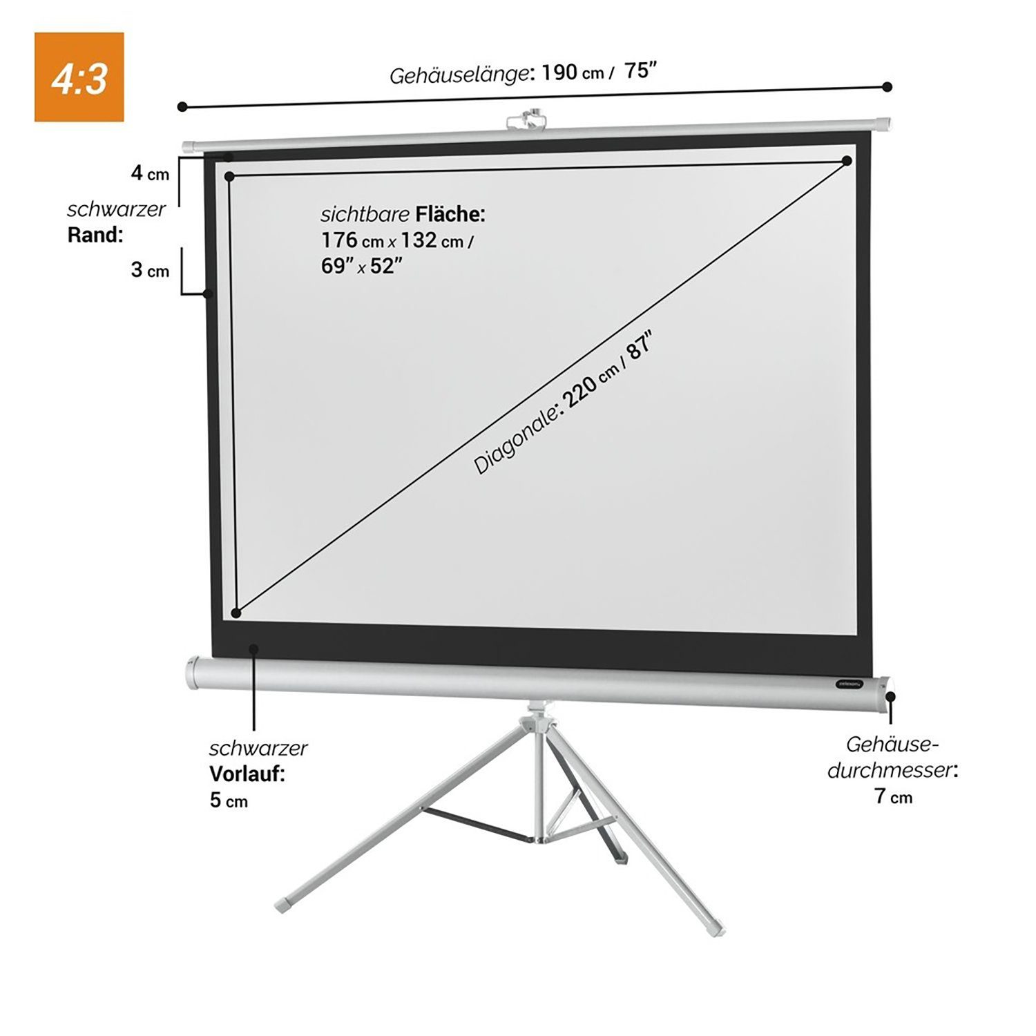 Celexon White Edition 1) x Stativleinwand (176 4:3, 132cm, Gain Economy