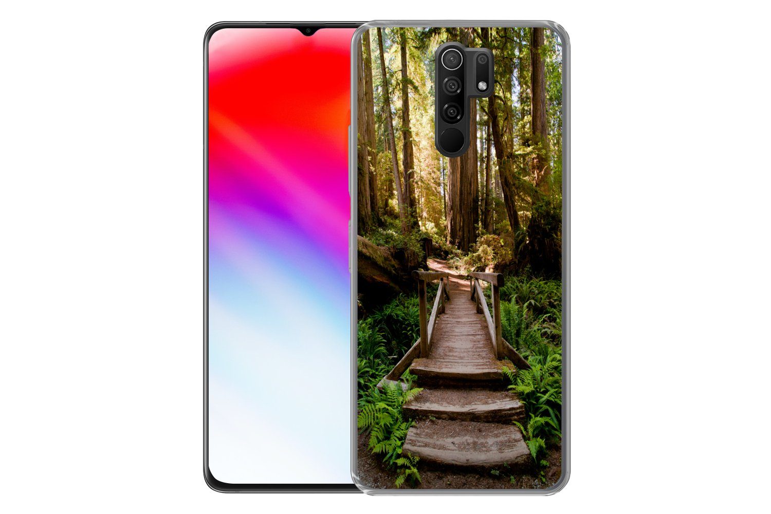 MuchoWow Handyhülle für Xiaomi Redmi 9 Dschungel - Natur - Treppe - Bäume, Phone Case, Silikon, Schutzhülle Dünn
