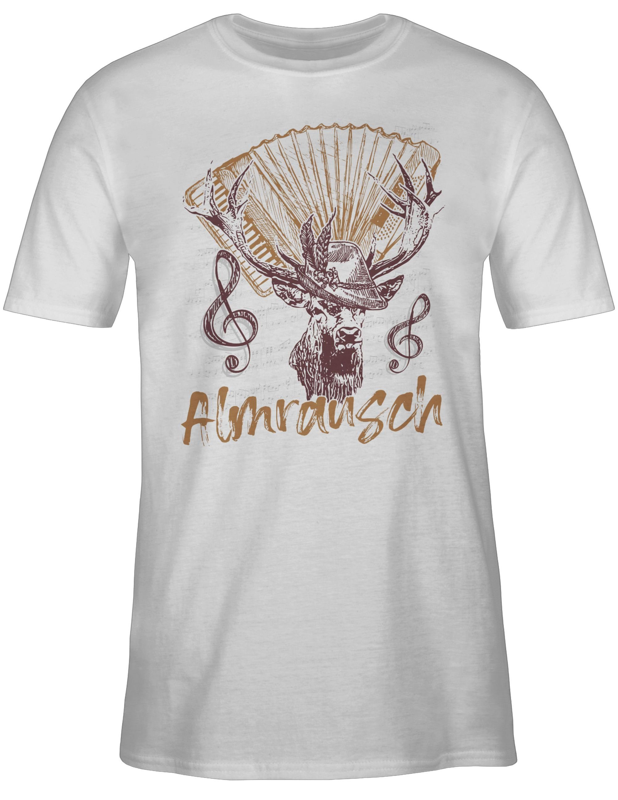 Almrausch für Alpen 02 Tradition Hirsch Mode Herren Oktoberfest Weiß Almerer Shirtracer T-Shirt