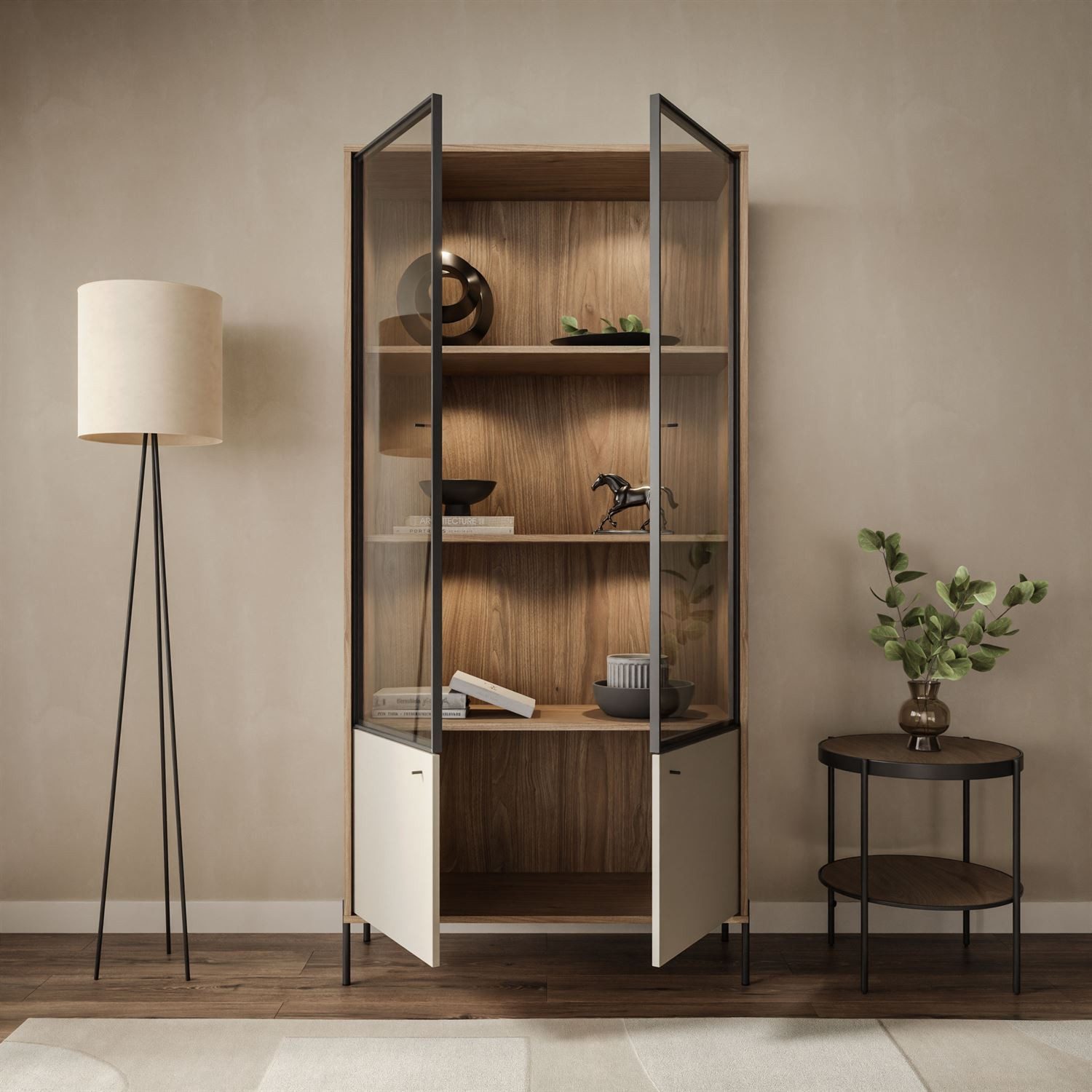 Lookway Standvitrine ISA Vitrine mit zwei Türen und LED-Beleuchtung Breite: 90 cm