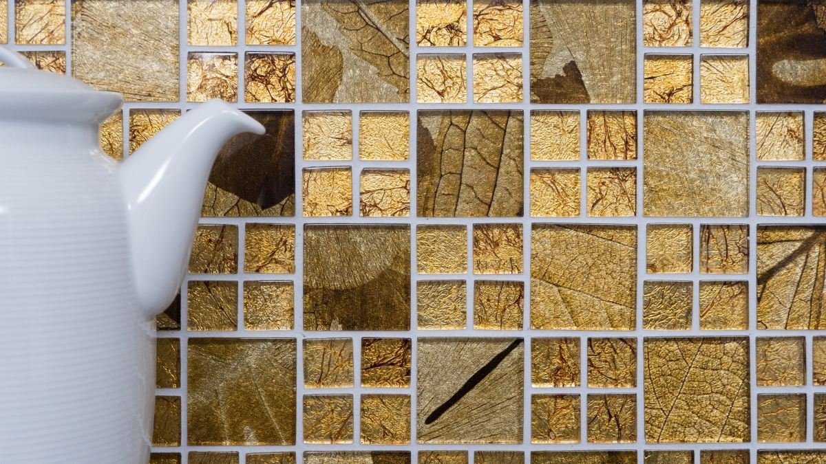 Mosani Mosaikfliesen Glasmosaik Crystal / glänzend 10 gold Mosaikfliesen Matten