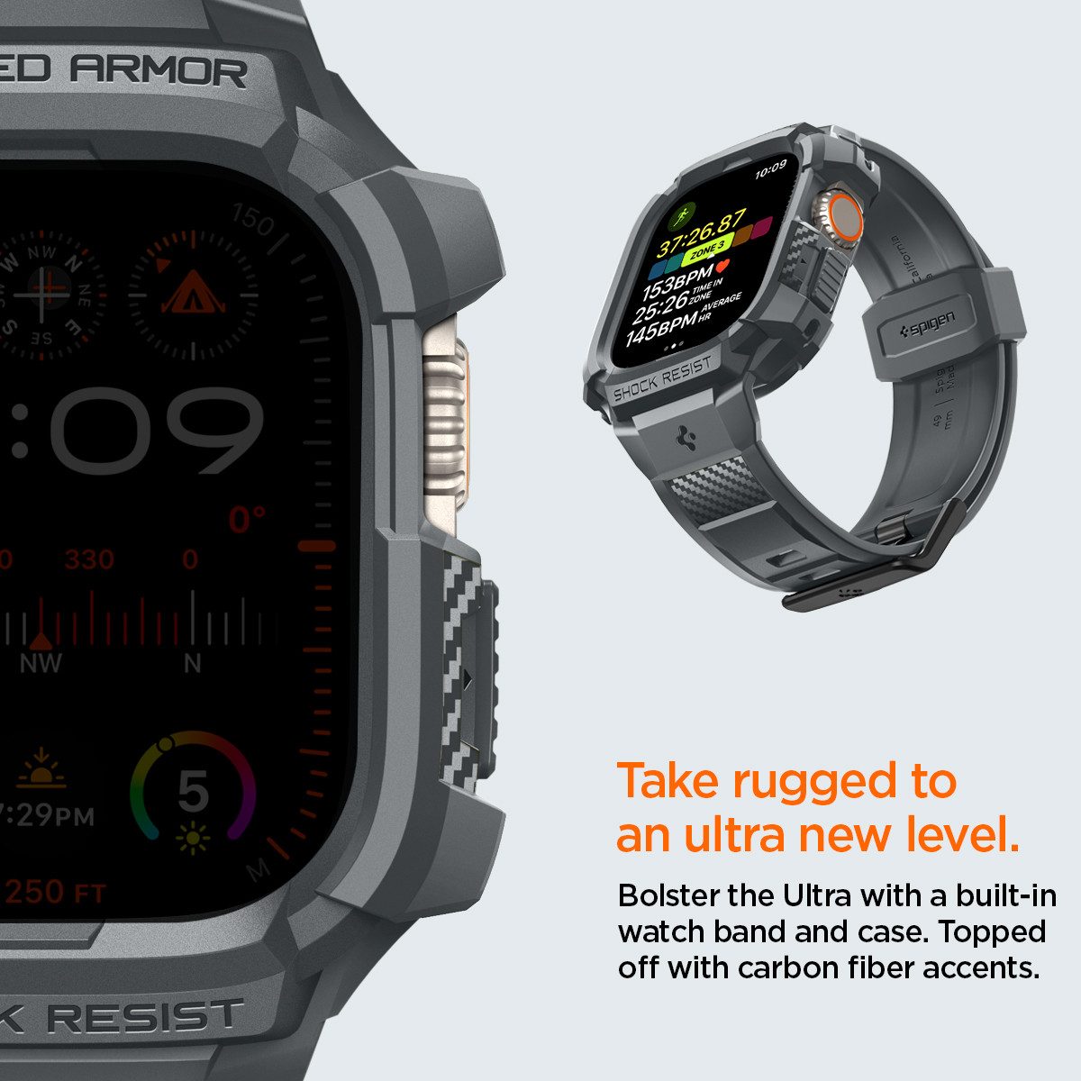 Spigen Smartwatch-Hülle Schutzhülle mit Armband für Apple Watch Ultra 3/2/1 49mm Robust Hülle 49 mm, Air Cushion Technology®, Herzfrequenzsensor kompatibel, Armband
