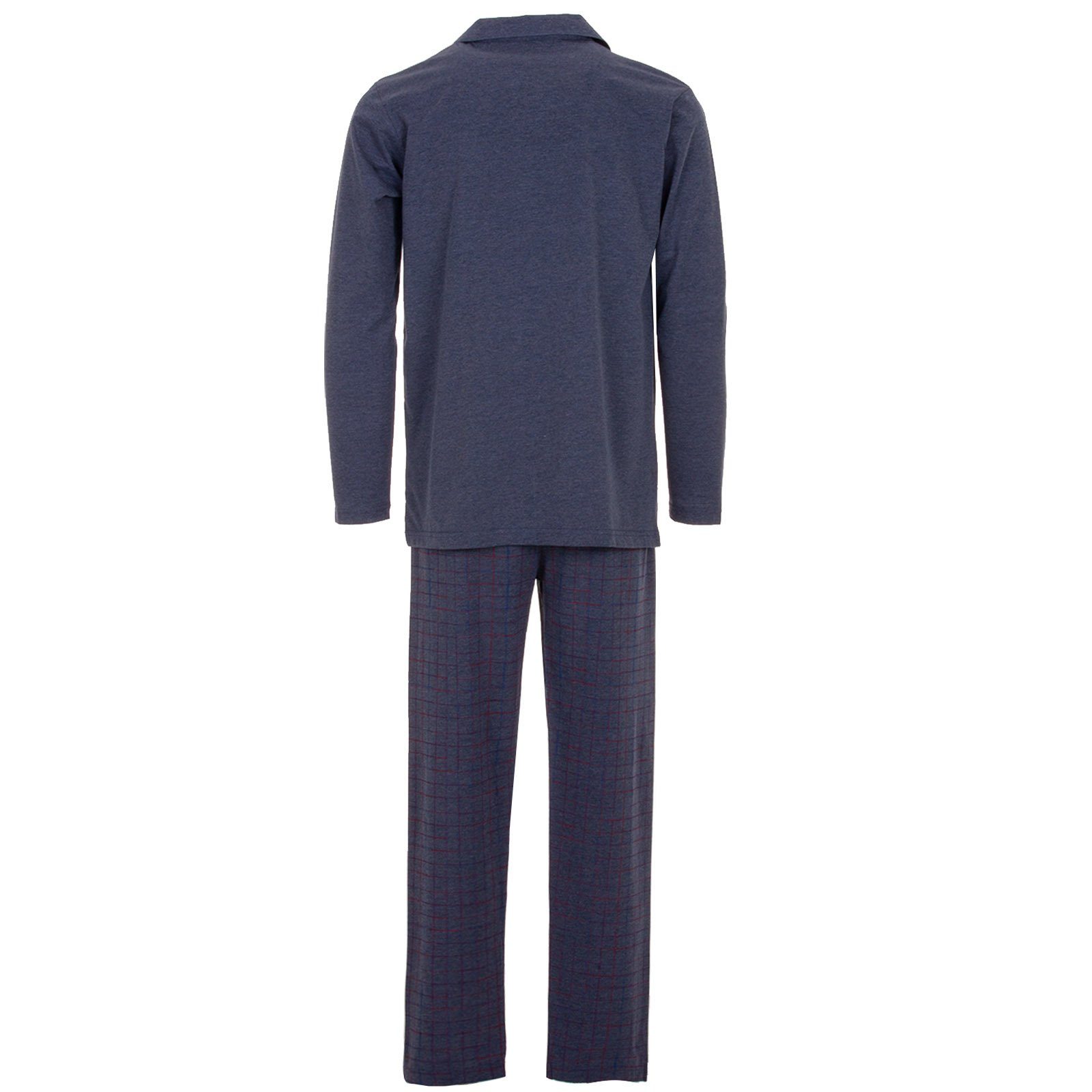 Pyjama Schlafanzug blau - Terre Langarm Uni Henry Set