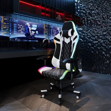 GUNJI Gaming Chair Gaming Stuhl mit LED, 150 kg Belastbarkeit, Bürostuhl für PU-Leder