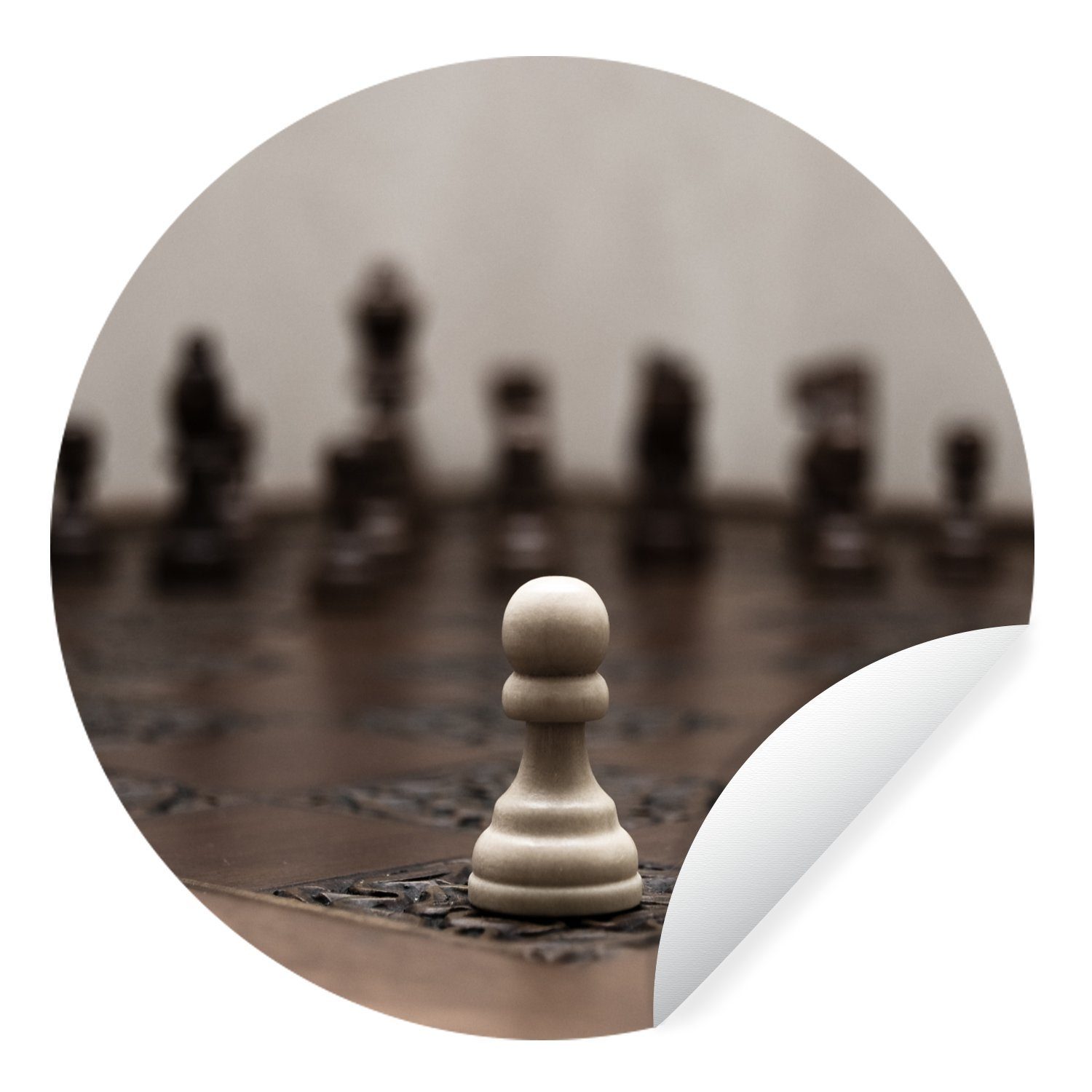 MuchoWow Wandsticker Weiß verliert beim Schach (1 St), Tapetenkreis für Kinderzimmer, Tapetenaufkleber, Rund, Wohnzimmer