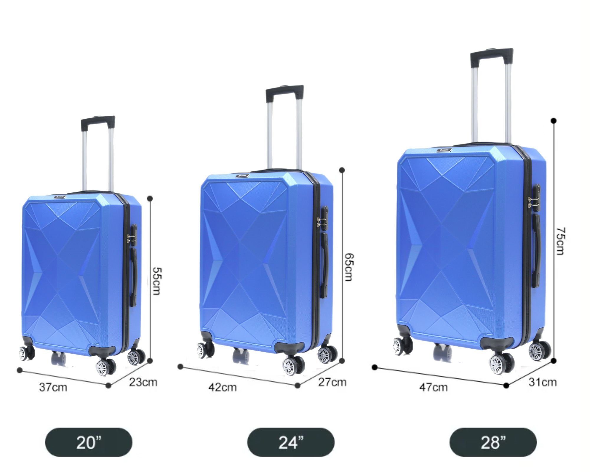 Rollen, tlg) Trolley Cheffinger Koffer 3-teilig 4 Kofferset, Blau Kofferset Reisekoffer Set Hartschale (3 ABS-03