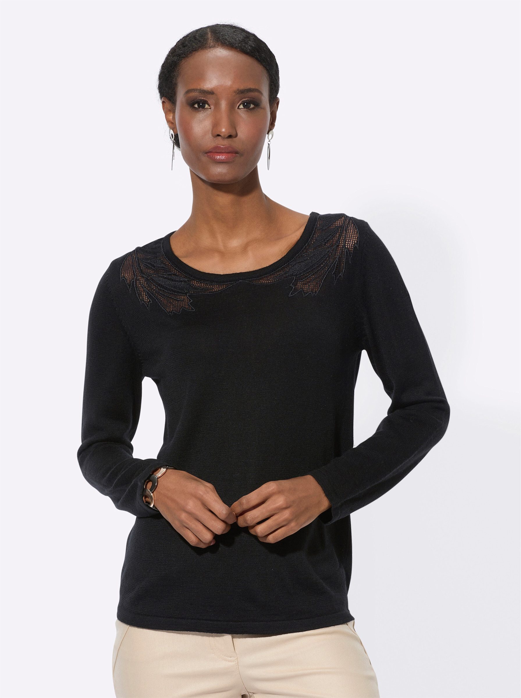 creation L Strickpullover Woll-Mix-Pullover Langarm Jersey