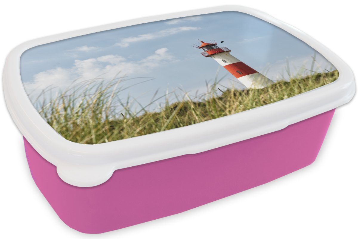 MuchoWow Lunchbox Leuchtturm Kunststoff Mädchen, rosa für Brotbox Brotdose - Kunststoff, - Deutschland, Snackbox, Meer (2-tlg), Erwachsene, Kinder