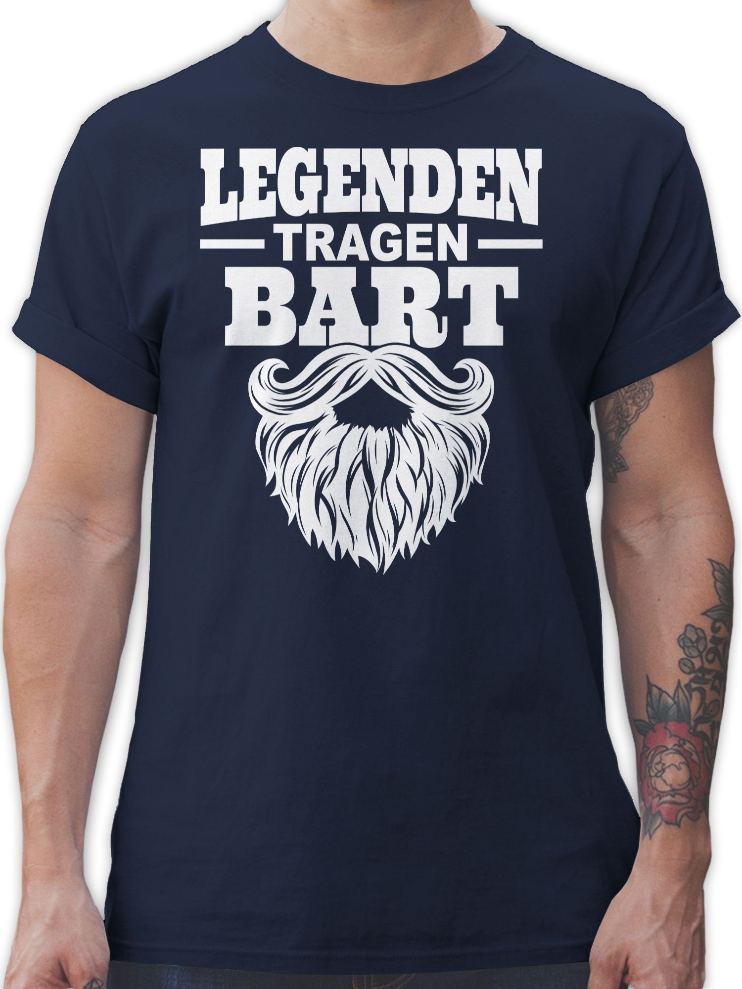 Legenden 03 Blau Spruch Bart Navy Statement weiß mit Shirtracer T-Shirt Sprüche tragen