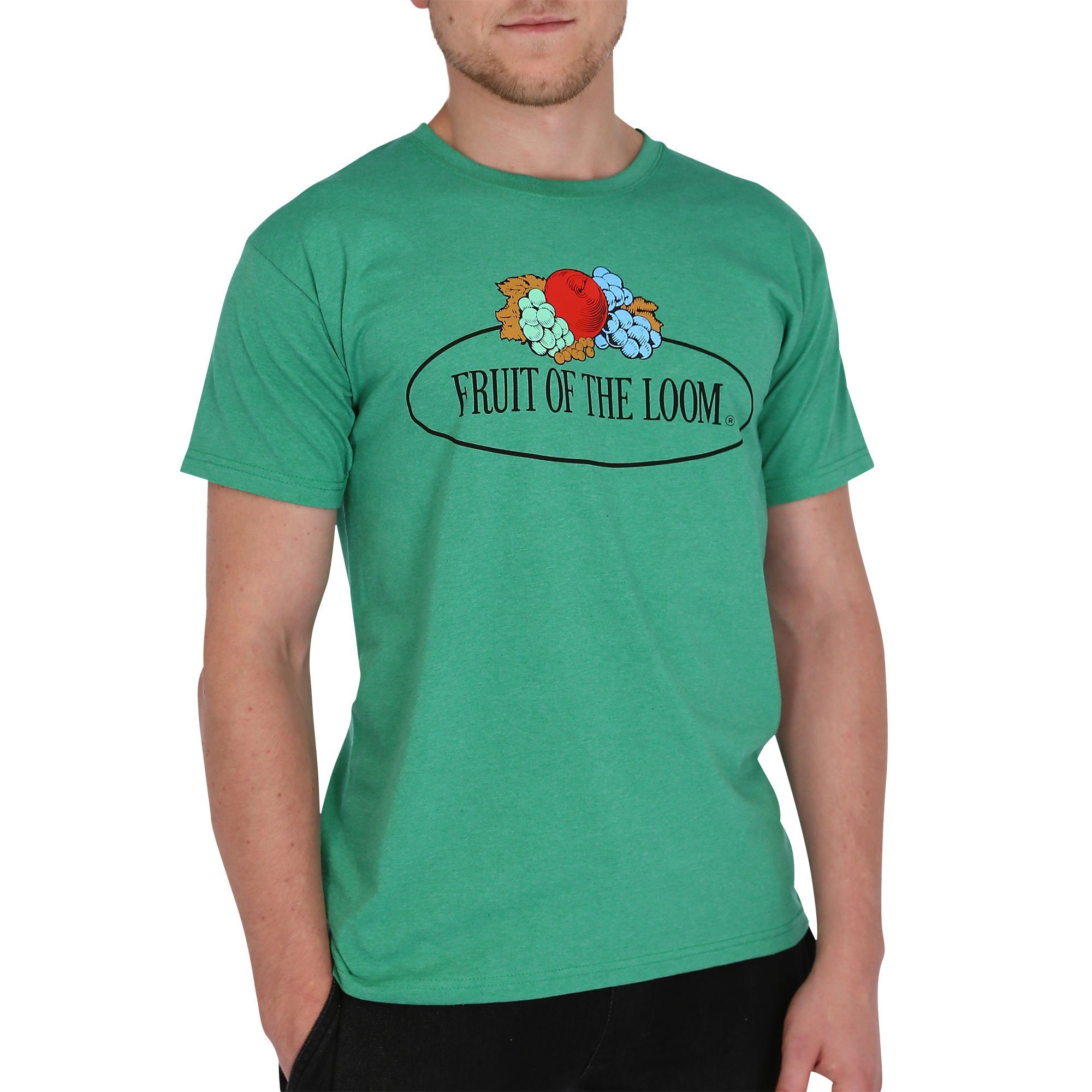 mit Fruit Logo Loom the retro T-Shirt Loom Rundhalsshirt Loom the Vintage of meliert grün the of Fruit Fruit of
