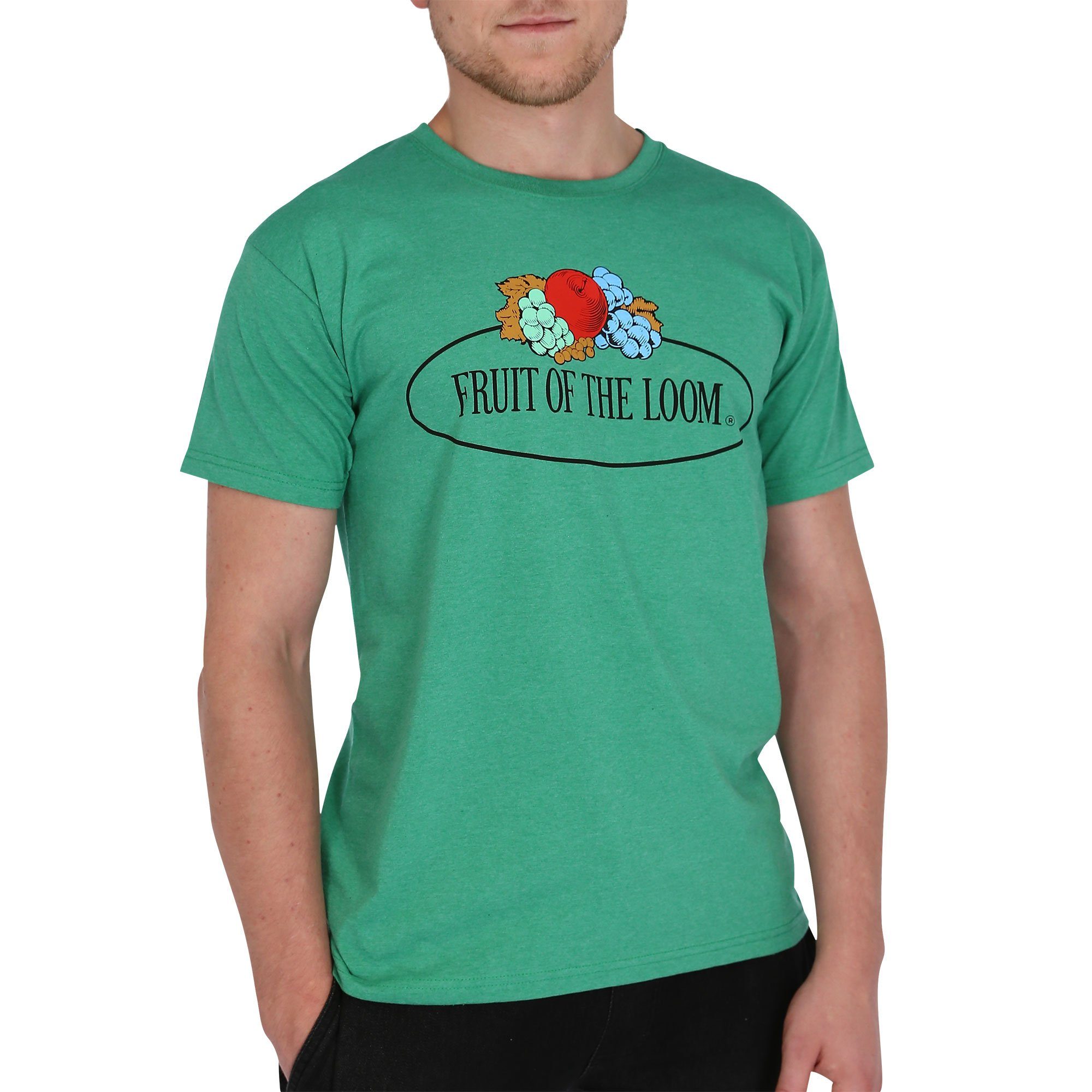 Fruit of the Loom Rundhalsshirt Fruit of the Loom Fruit of the Loom T-Shirt mit Vintage Logo retro grün meliert