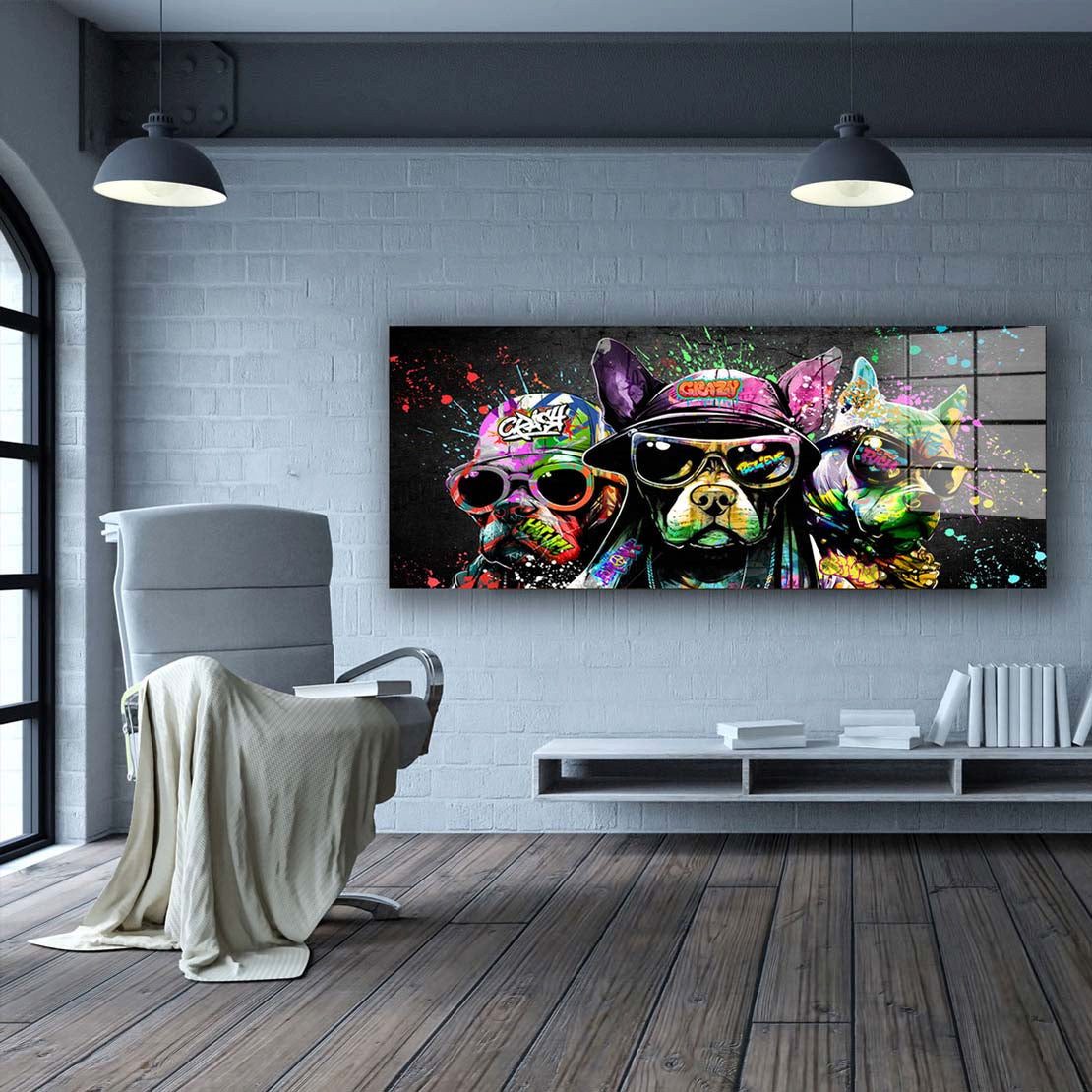 Artedinoi Acrylglasbild Hunde mit Sonnenbrillen Acrylglas Wandbild Bild Wanddeko Wohnzimmer XL