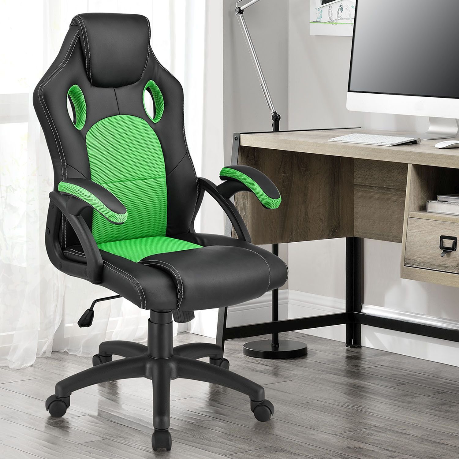 kippbar geformte Juskys Grün Rückenlehne Ergonomisch Montreal, und Schwarz, Sitzfläche, Sitzfläche Gaming-Stuhl