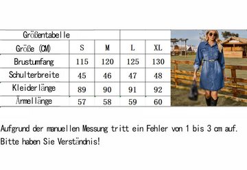 AFAZ New Trading UG Jeanskleid Damen-Herbstkleid, locker, lässig, langärmlig, gewaschenes Denim-Kleid Damen-Jeanskleid mit verstellbarer Schnalle