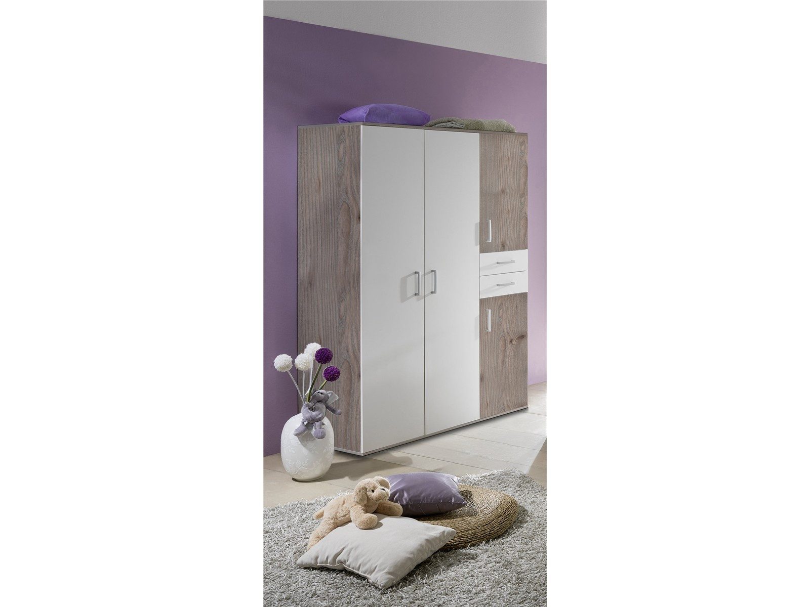 Storado Kleiderschrank Sienna 132×189×54cm, Kleiderschrank mit 4 Türen, Farbe wählbar 4 Türen und 2 Schubladen für großzügigen Stauraum