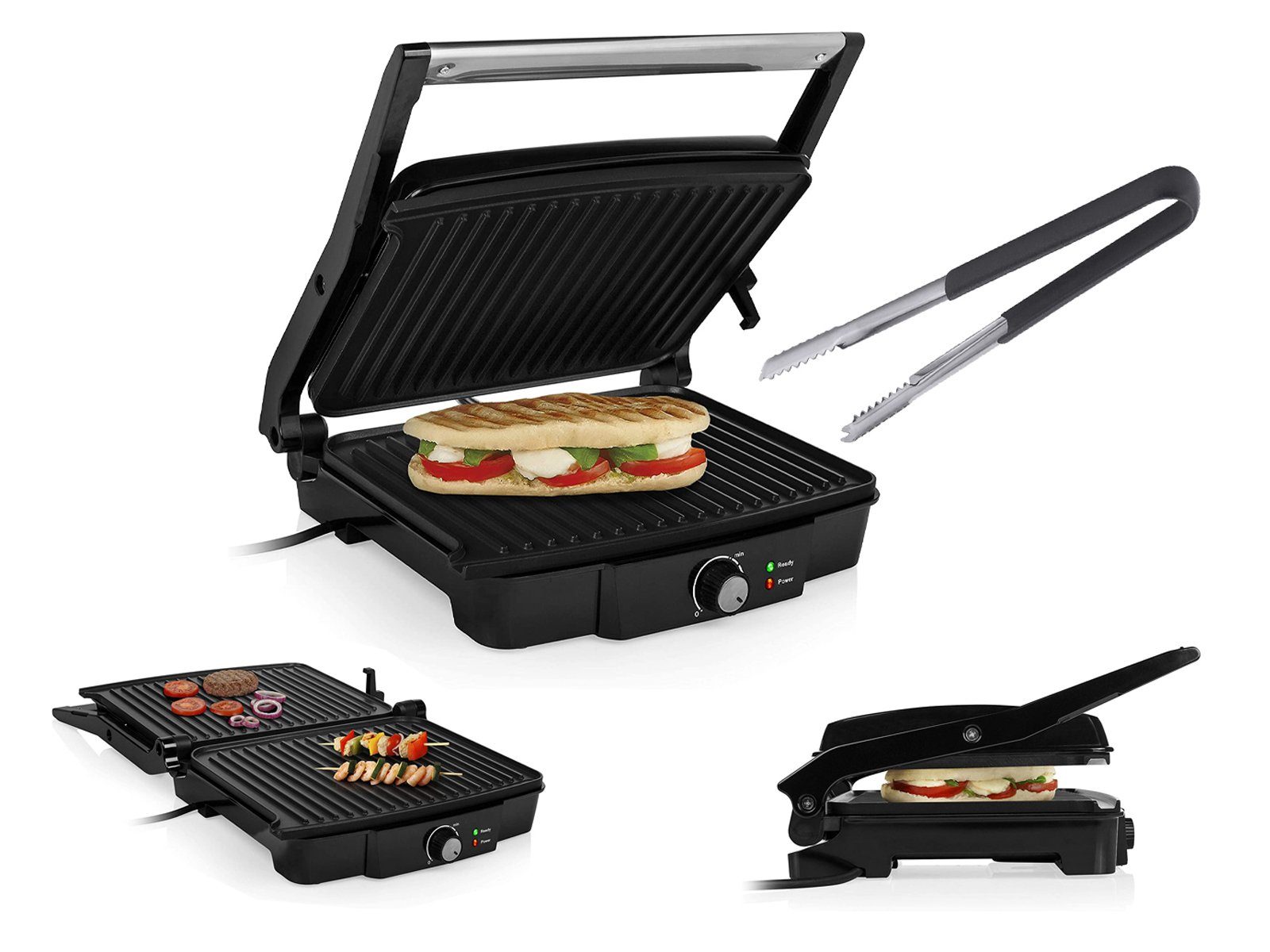 Tristar Kontaktgrill, 2000 W, Panini-Grill Multigrill Snackmaker Elektro Tischgrill 180⁰ öffnen