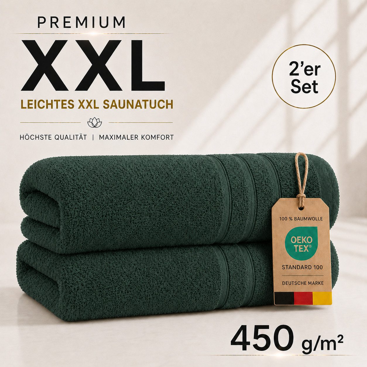 Komfortec Saunatuch 2er Set extra Große - Premium Badetuch - 80x200 XXL, Frottee (2-St), extra Große, 100% Baumwolle, Weich, Schnelltrocknend – Bild 3 von 5