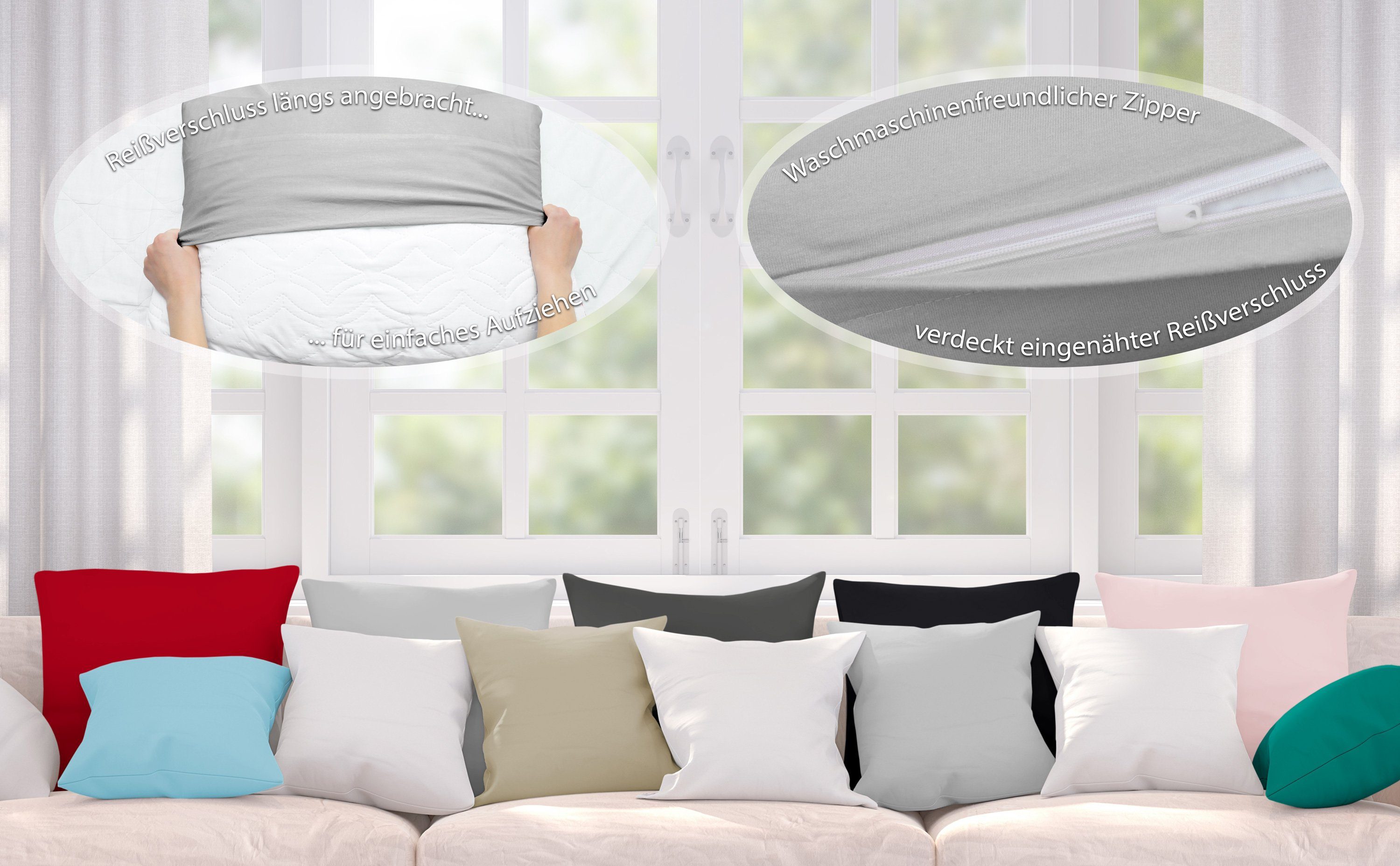 Beautex Kissenhüllen 2er Set Premium Kissenbezug aus Baumwolle, viele Farben, (2 Stück), verdeckter Reißverschluss, Jersey 160g/m², langlebig