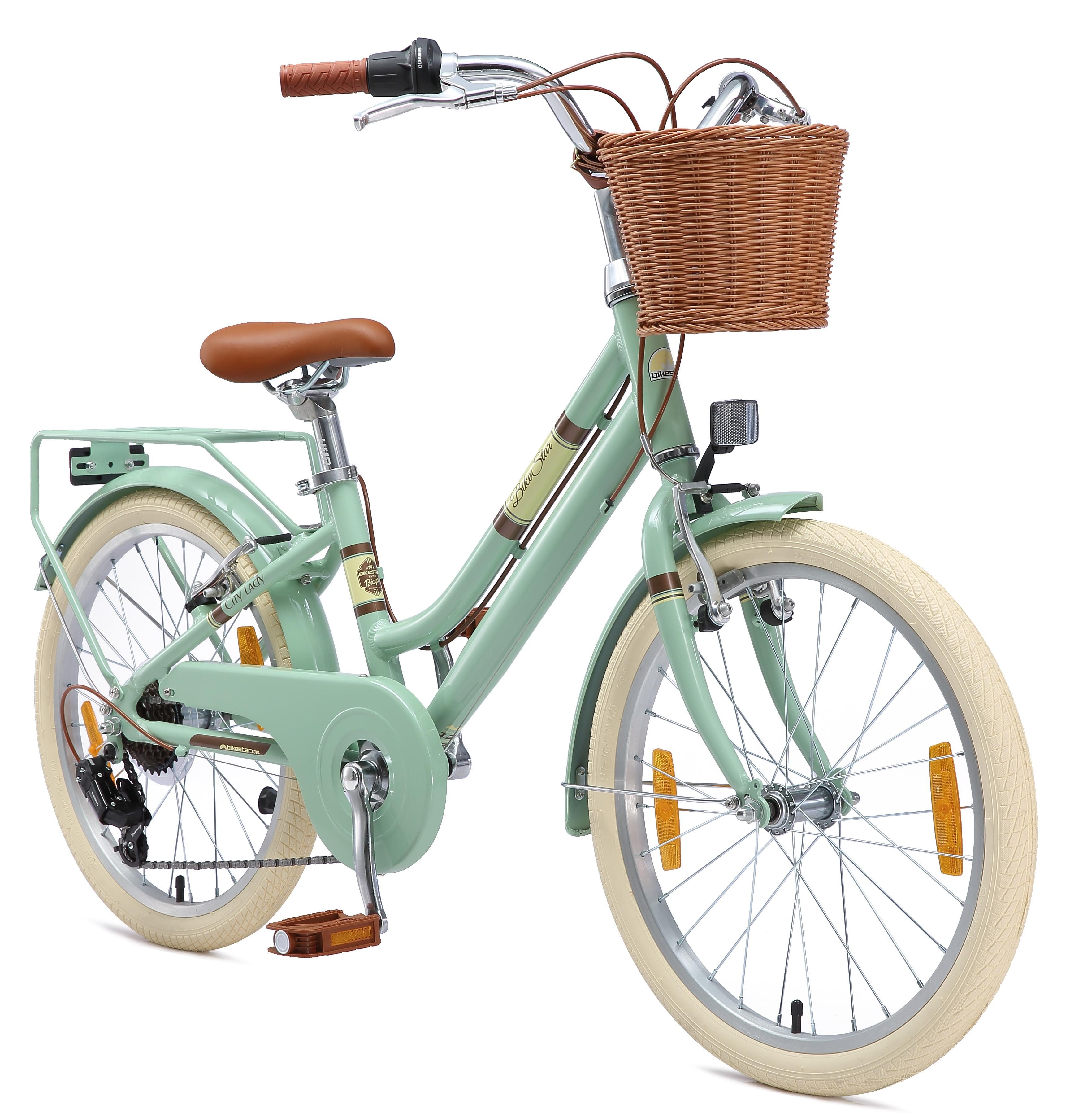 Bikestar Kinderfahrrad Cityrad 20 Zoll Aluminium ab 6 Jahre, 1 Gang, Korb, Gepäckträger, leichtes Treten, ergonomischer Rahmen
