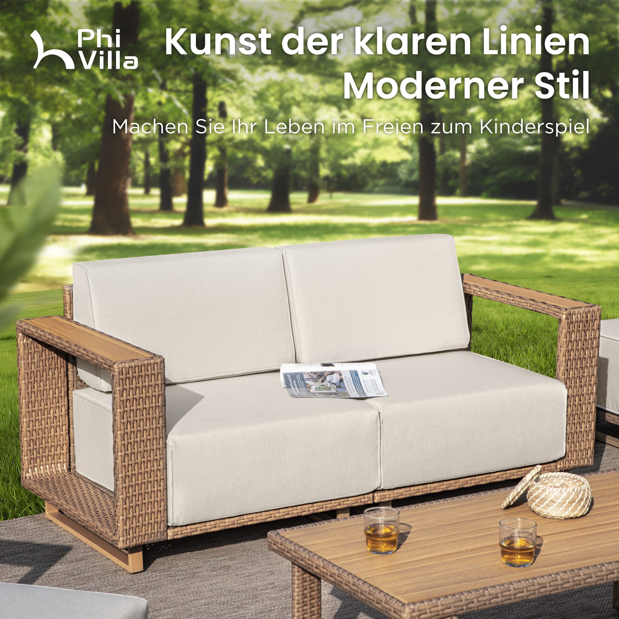 PHI VILLA Gartenlounge-Set, (Rattan Gartenmöbel Set günstig online kaufen