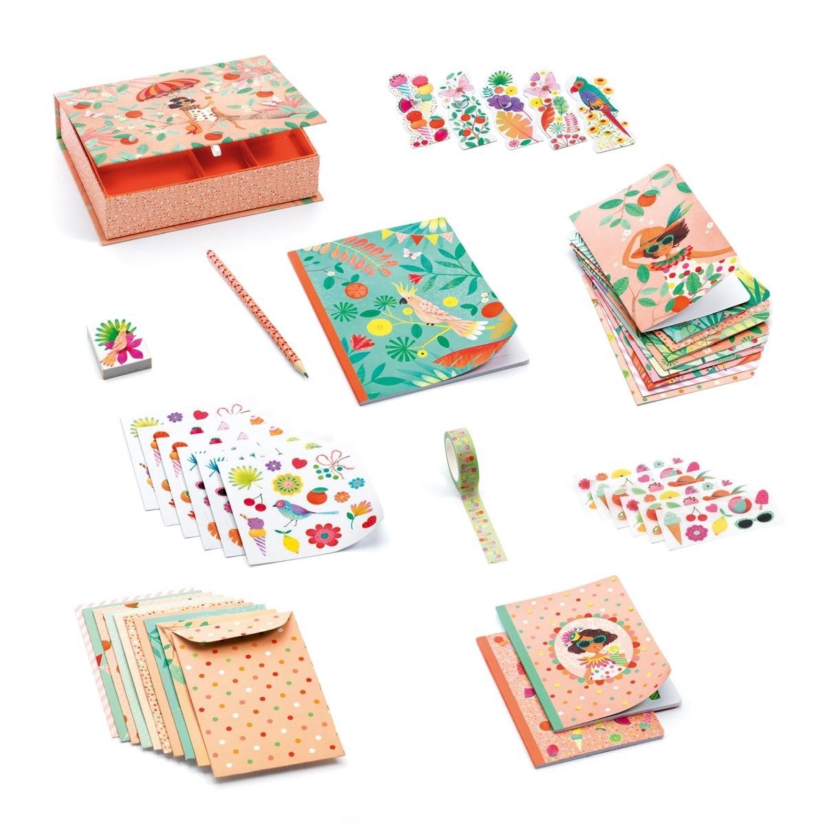 DJECO Notizbuch Papeterie-Box Schreibwaren-Geschenkbox für Kinder