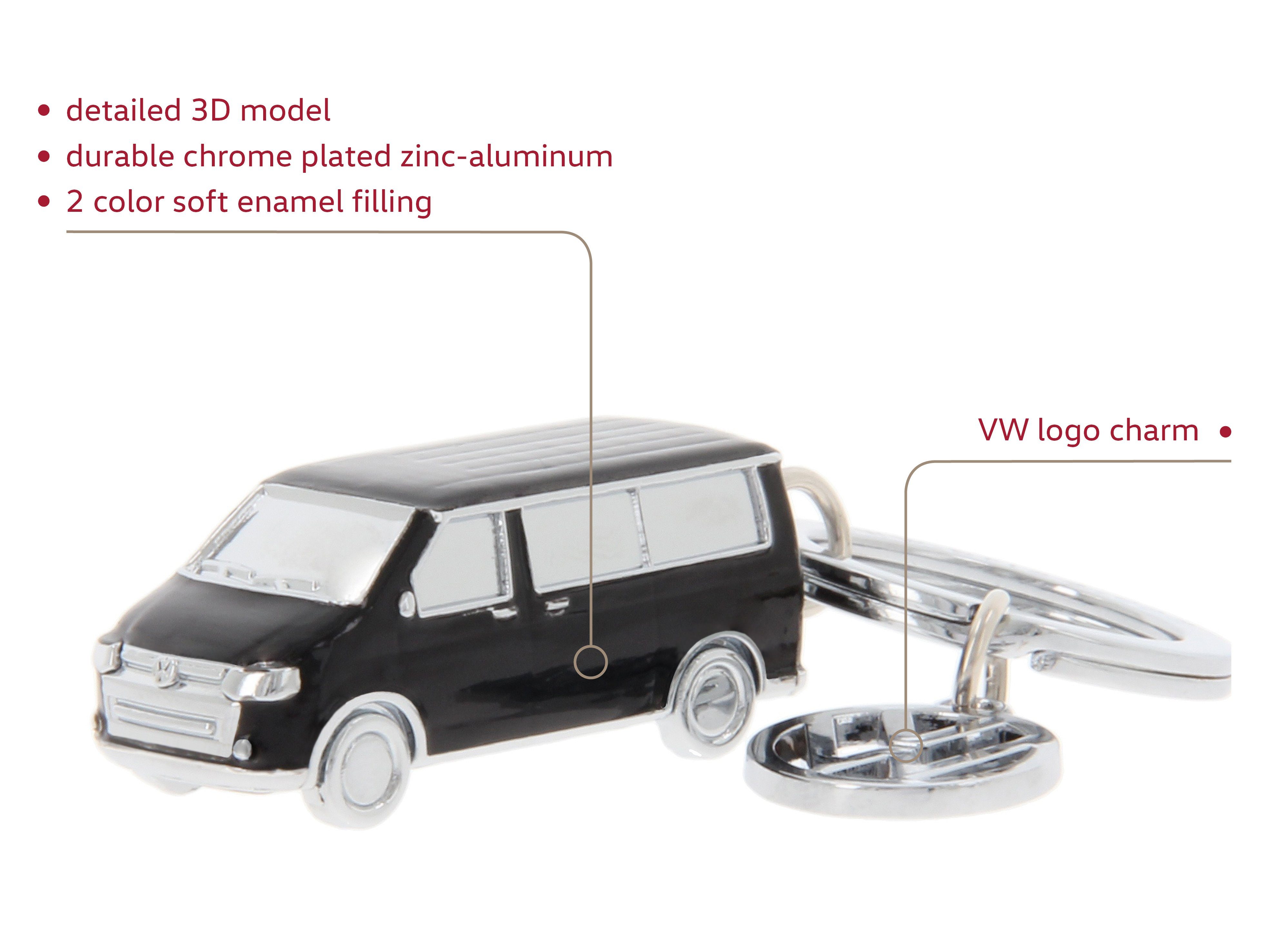 BRISA im Design Volkswagen Bulli Schlüsselbund, by schwarzen Schlüsselring, Schlüsselanhänger Bus T5 Collection VW Accessoire