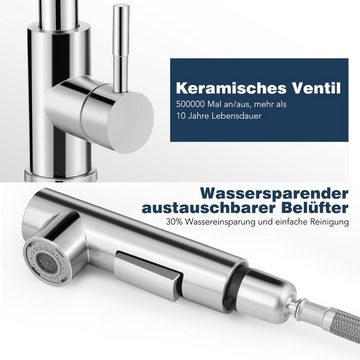 WILGOON Küchenarmatur Niederdruck Küchenarmatur mit Brause ausziehbar, 2 Wasserstrahlarten Wasserhahn Küche für Küche 360° Drehbar,Armatur Küche Edelstahl