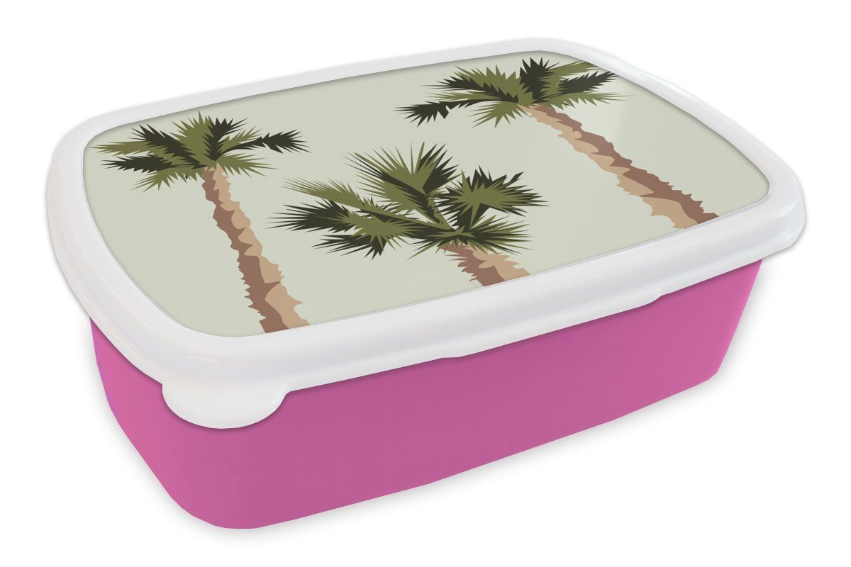 MuchoWow Lunchbox Palme - Sommer - Tropisch, Kunststoff, (2-tlg), Brotbox für Erwachsene, Brotdose Kinder, Snackbox, Mädchen, Kunststoff rosa
