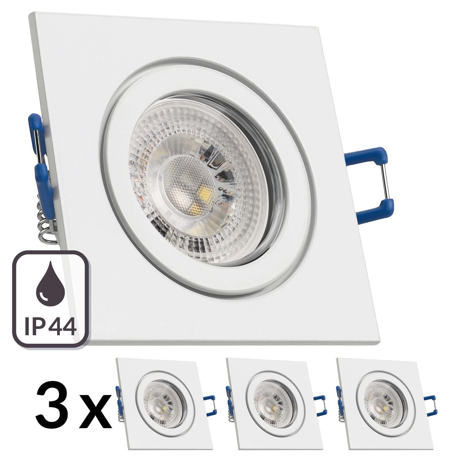 LED Einbaustrahler LEDANDO IP44 in Set 3er 3W LED GU10 mit LEDAND RGB weiß von Einbaustrahler LED