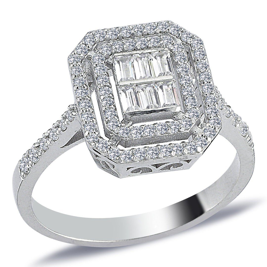 EinStein Diamant Diamantring 0,55 Carat Diamantring mit Diamanten in Baguette-Schliff, Rubin, Diamantring, Damenring, Unbehandelter Diamant, Brillant-Schliff