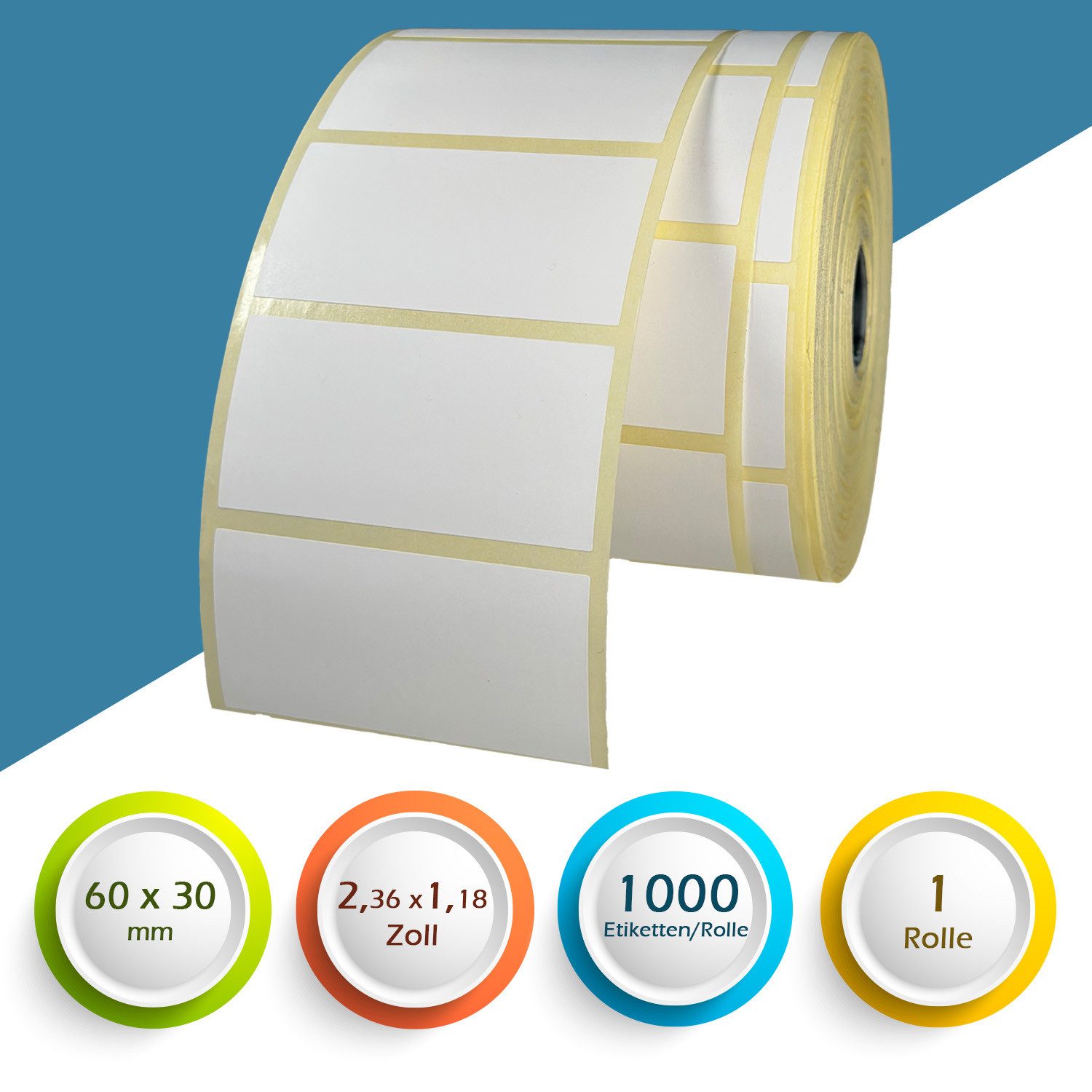 GoodMarkt Etiketten 60x30mm Selbstklebende Thermo Etiketten auf Rolle 1000 Labels, Adressetiketten Haushaltsetiketten Bedruckbar Aufkleber für Büro Küche