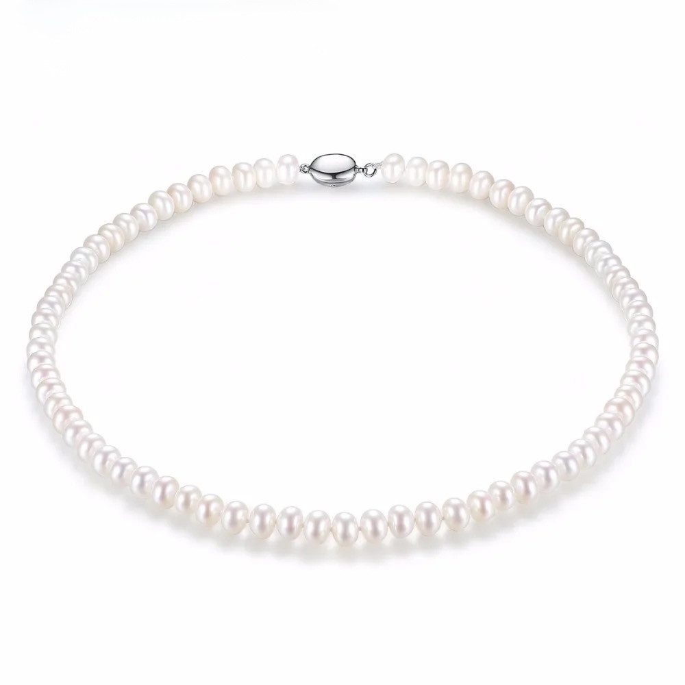 ROUGEMONT Perlenohrringe Perlenkette Süßwasserperlen 8mm 45cm 925 Silber Halskette, 925 Silber, Süßwasserperlen, Echtschmuck
