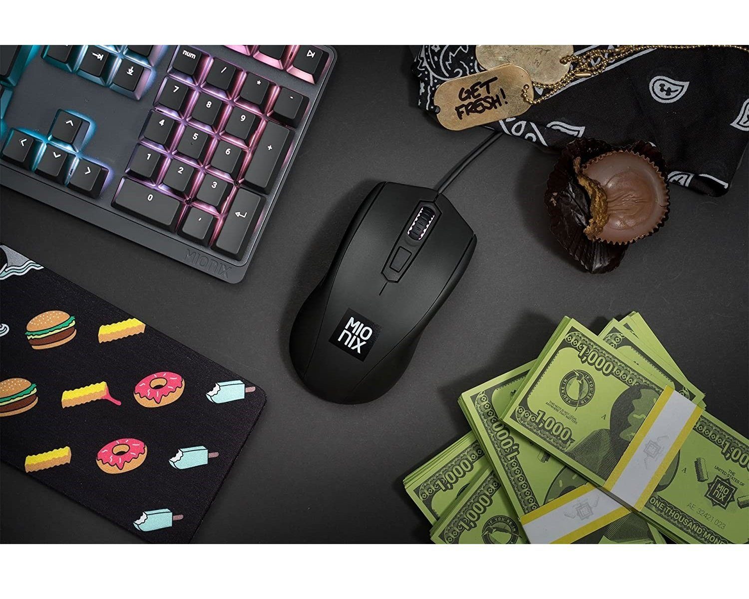 MIONIX Gaming + Artists Maus Avior Black Optisch Mäuse (für Rechts- und Linkshänder RGB LED-Mausrad 5000 DPI optischer Sensor)