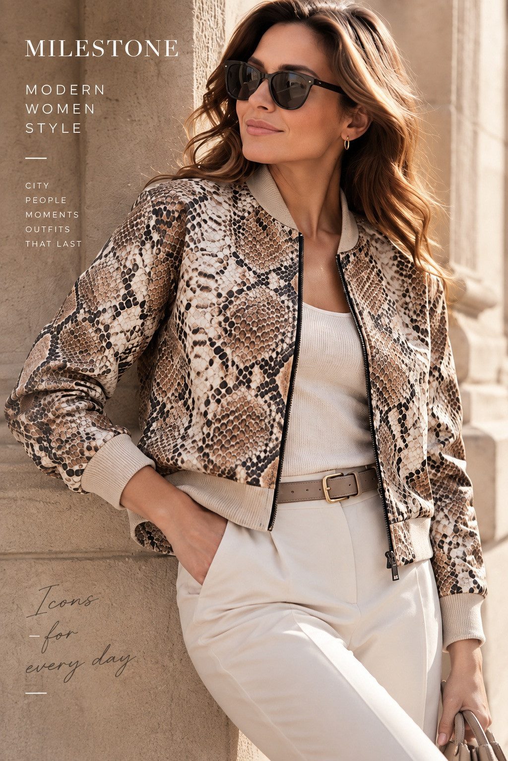 MILESTONE Blouson MSViper mit Snake-Print, Animal-Print, College-Kragen und Strickbündchen