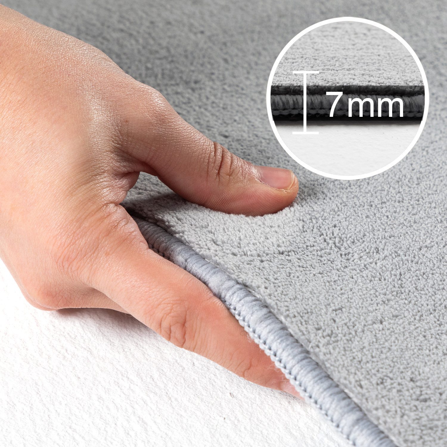 KADIMA DESIGN Teppich LECH Wohnzimmer Waschbar Schlafzimmer Wohnzimmerteppich Esszimmer Uni, Läufer, Höhe: 9 mm, Silber, 60x110 cm, Esszimmerteppich Fußbodenhei – Bild 3 von 5