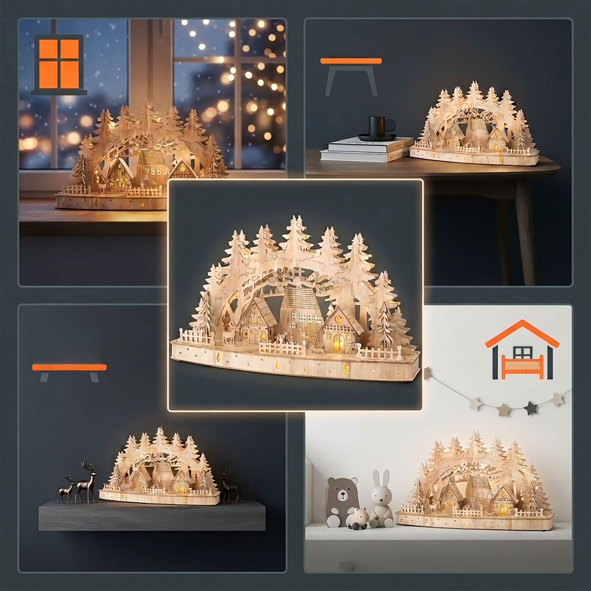 Spetebo LED Schwibbogen Weihnachtsdorf 44 x 26 cm warm weiß beleuchtet (1-tlg), mit Timer – Bild 3 von 5