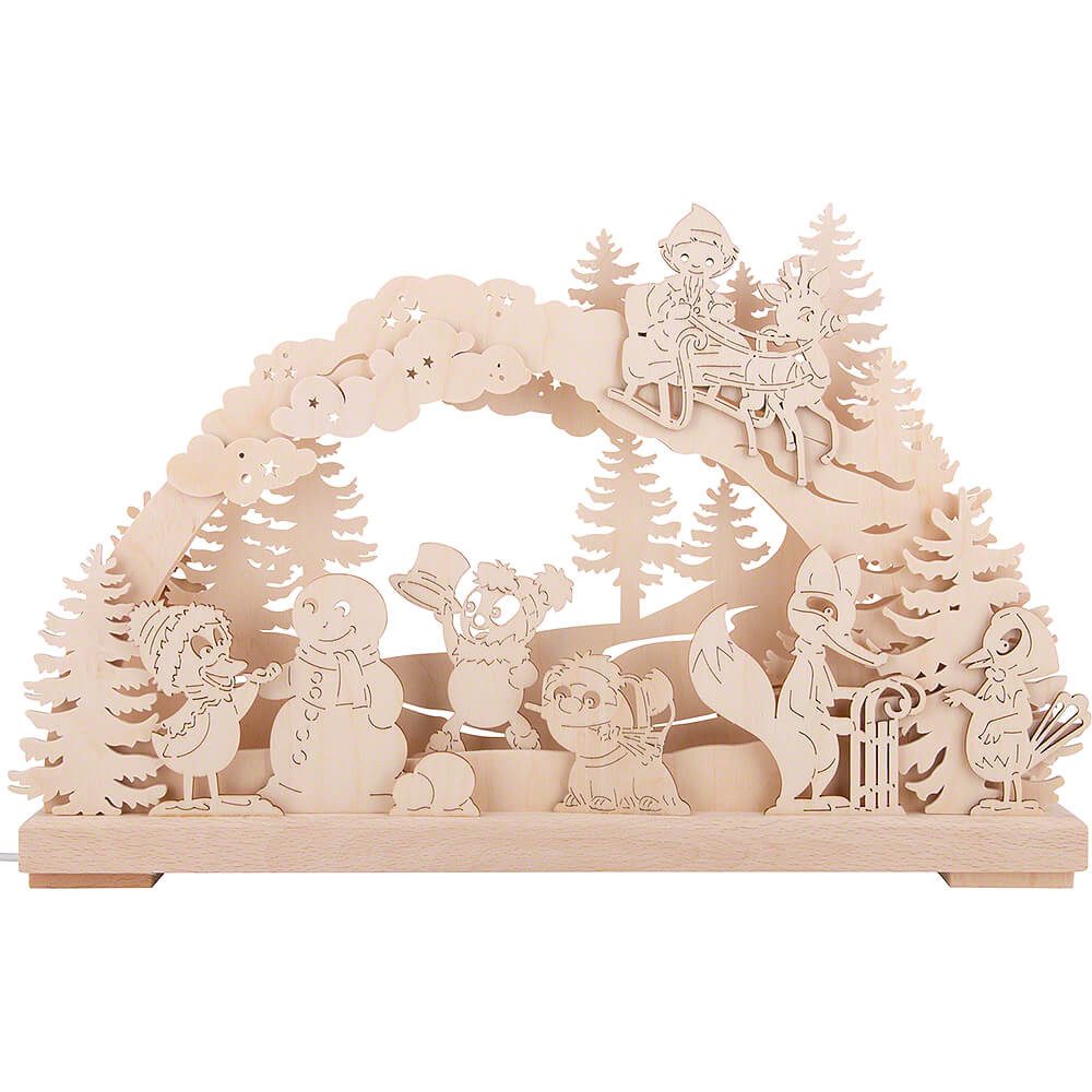 RATAGS Kunsthandwerk Schwibbogen 3D-Schwibbogen Pitti und Freunde beim Schneemannbau (43x28cm) von RATA
